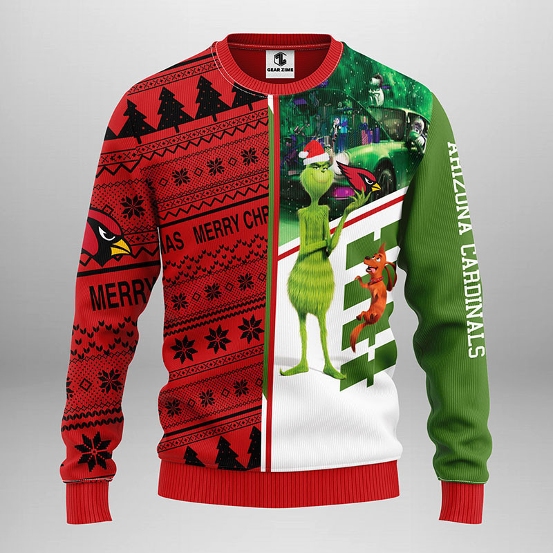 Arizona Cardinals Grinch & Scooby-Doo Ugly Christmas Sweater Adult 3D Funny Matching for family