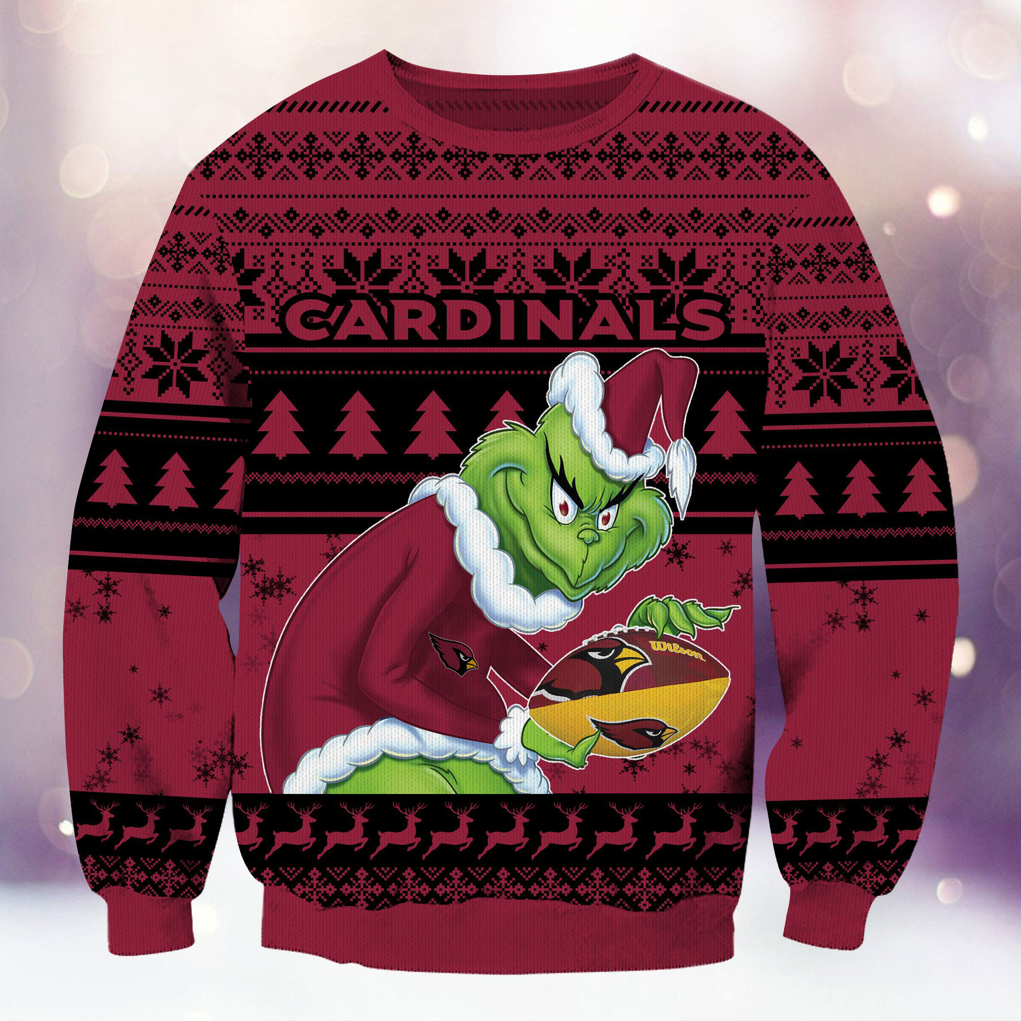 Arizona Cardinals Grinch Ugly Christmas Sweater Adult 3D Funny Matching for family - Image 2