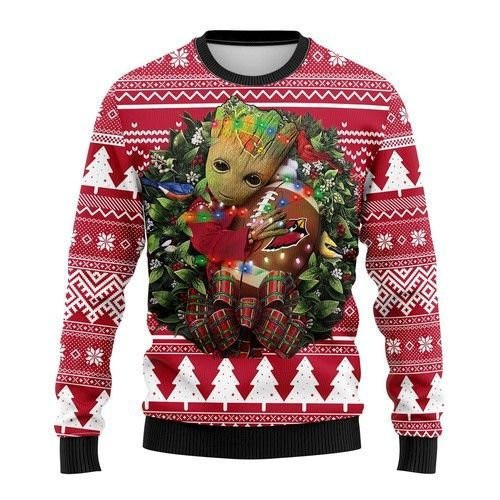 Arizona Cardinals Groot Hug Ugly Christmas Sweater Adult 3D Funny Matching for family