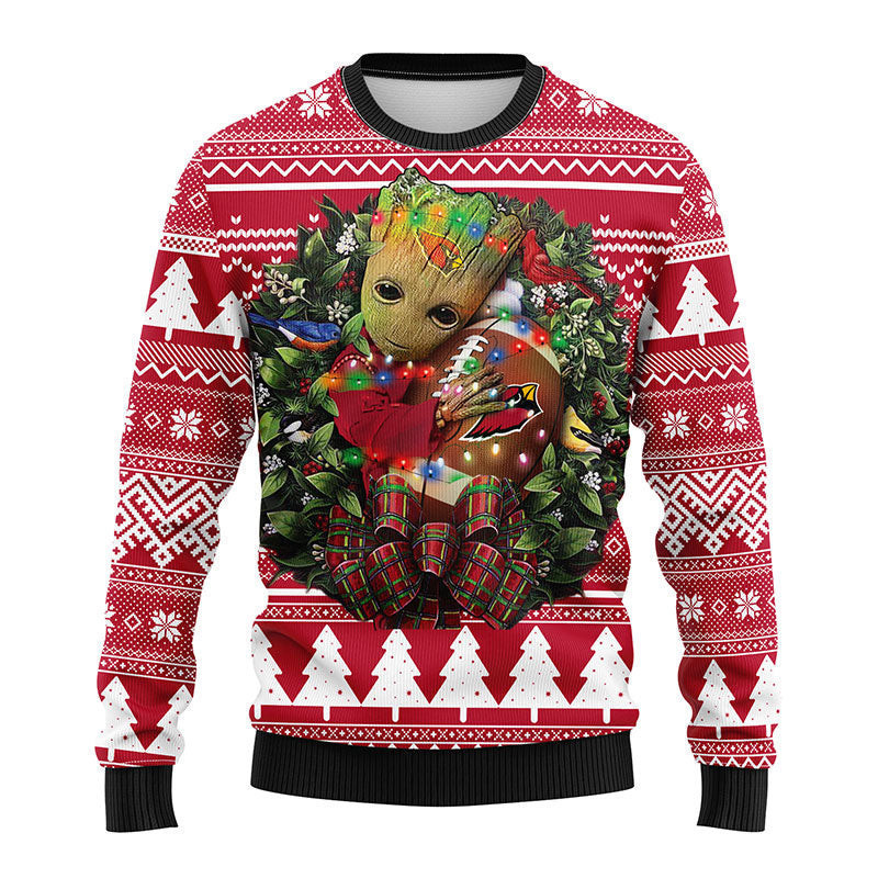 Arizona Cardinals Groot Hug Ugly Christmas Sweater Adult 3D Funny Matching for family