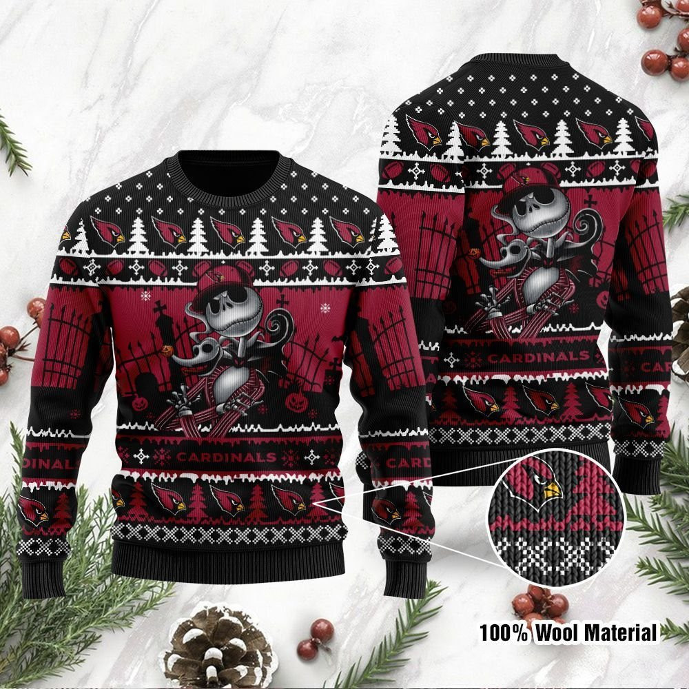 Arizona Cardinals Jack Skellington Halloween Ugly Christmas Sweater Adult 3D Funny Matching for family