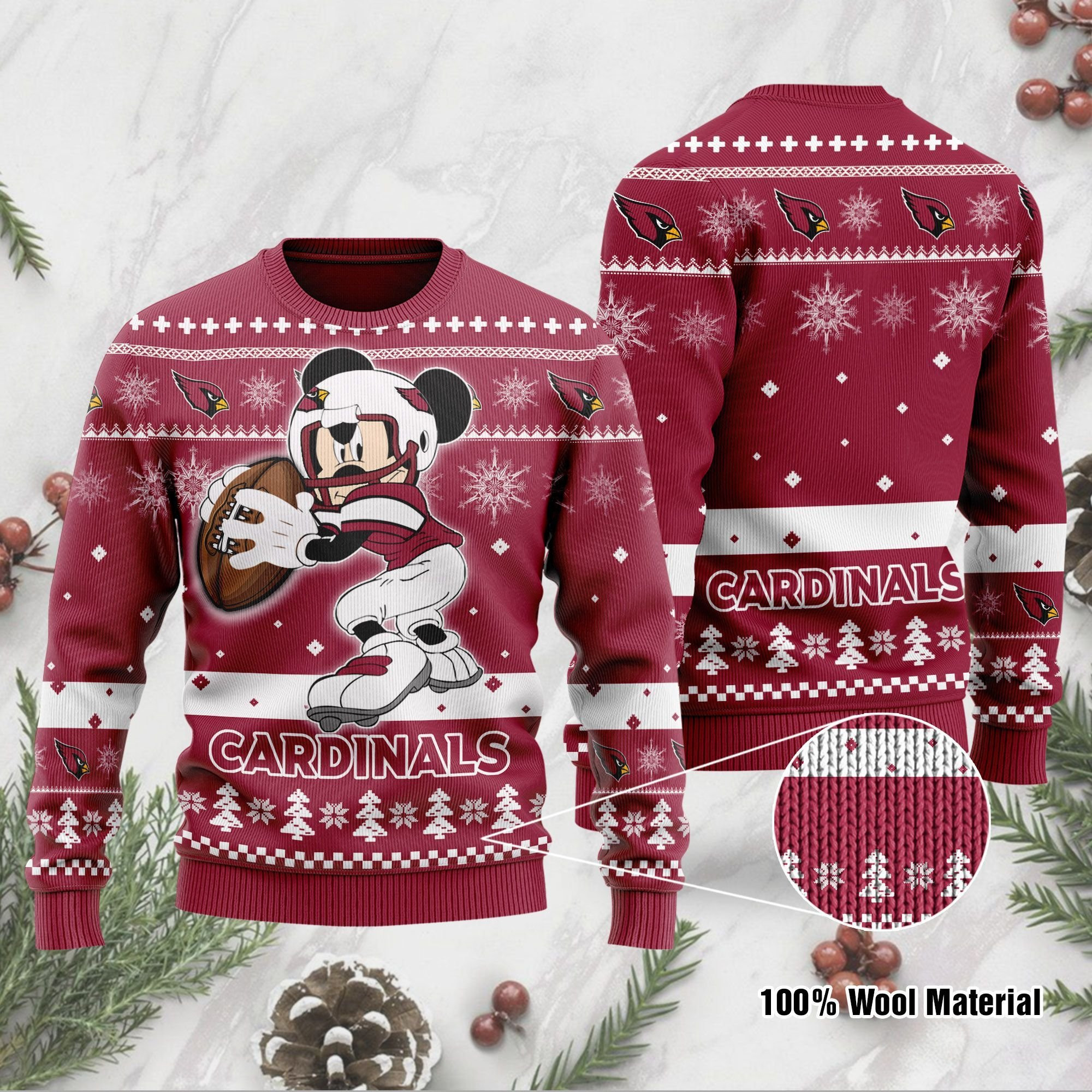 Arizona Cardinals Mickey Mouse Funny Ugly Christmas Sweater Adult 3D Funny Matching for family