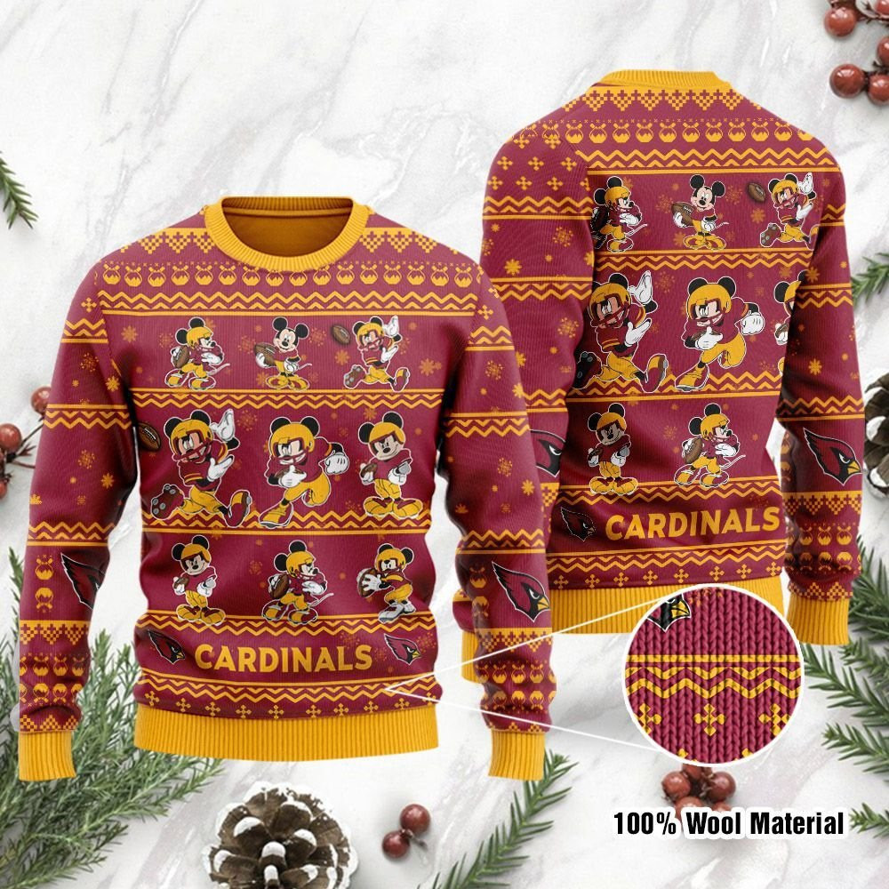 Arizona Cardinals Mickey Mouse Holiday Party Ugly Christmas Sweater Adult 3D Funny Matching for family