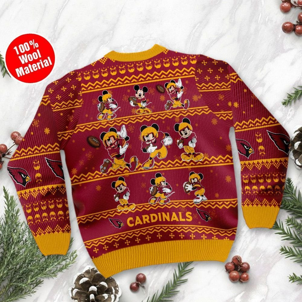 Arizona Cardinals Mickey Mouse Ugly Christmas Sweater Adult 3D Funny Matching for family - Image 3