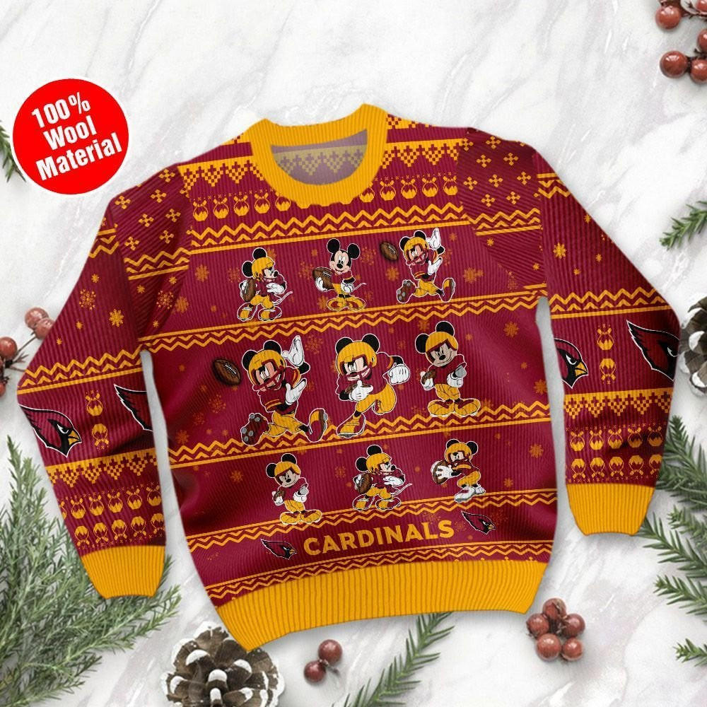 Arizona Cardinals Mickey Mouse Ugly Christmas Sweater Adult 3D Funny Matching for family - Image 2