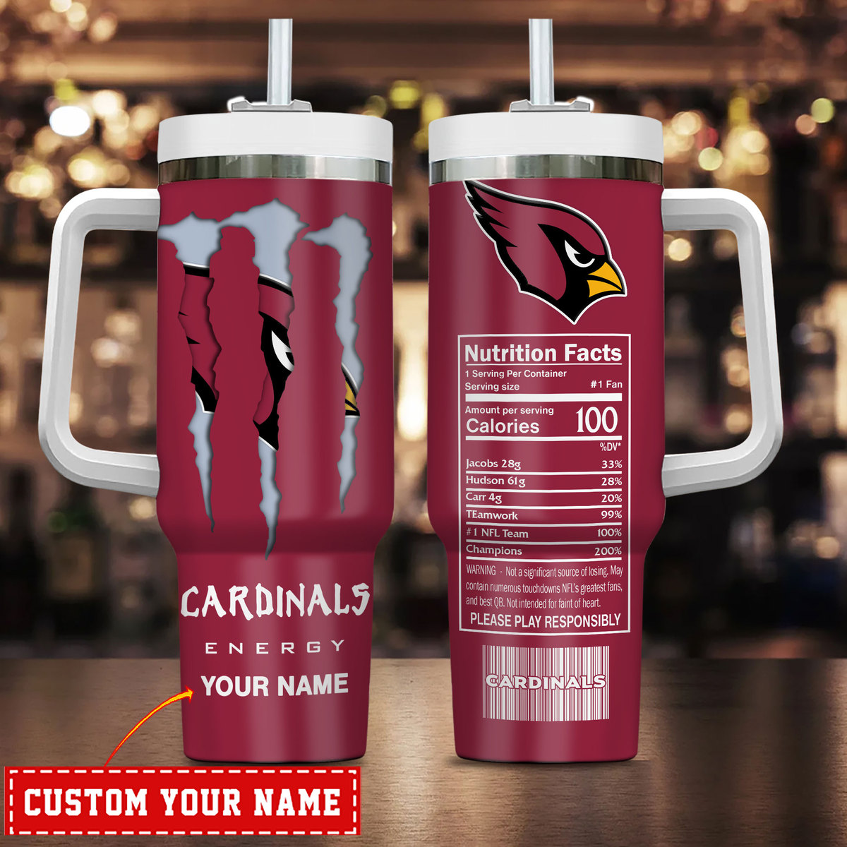 Arizona Cardinals NFL Energy Nutrition Facts Custom Stanley Cup 40 oz 30 oz Tumbler With HandleTVC230172