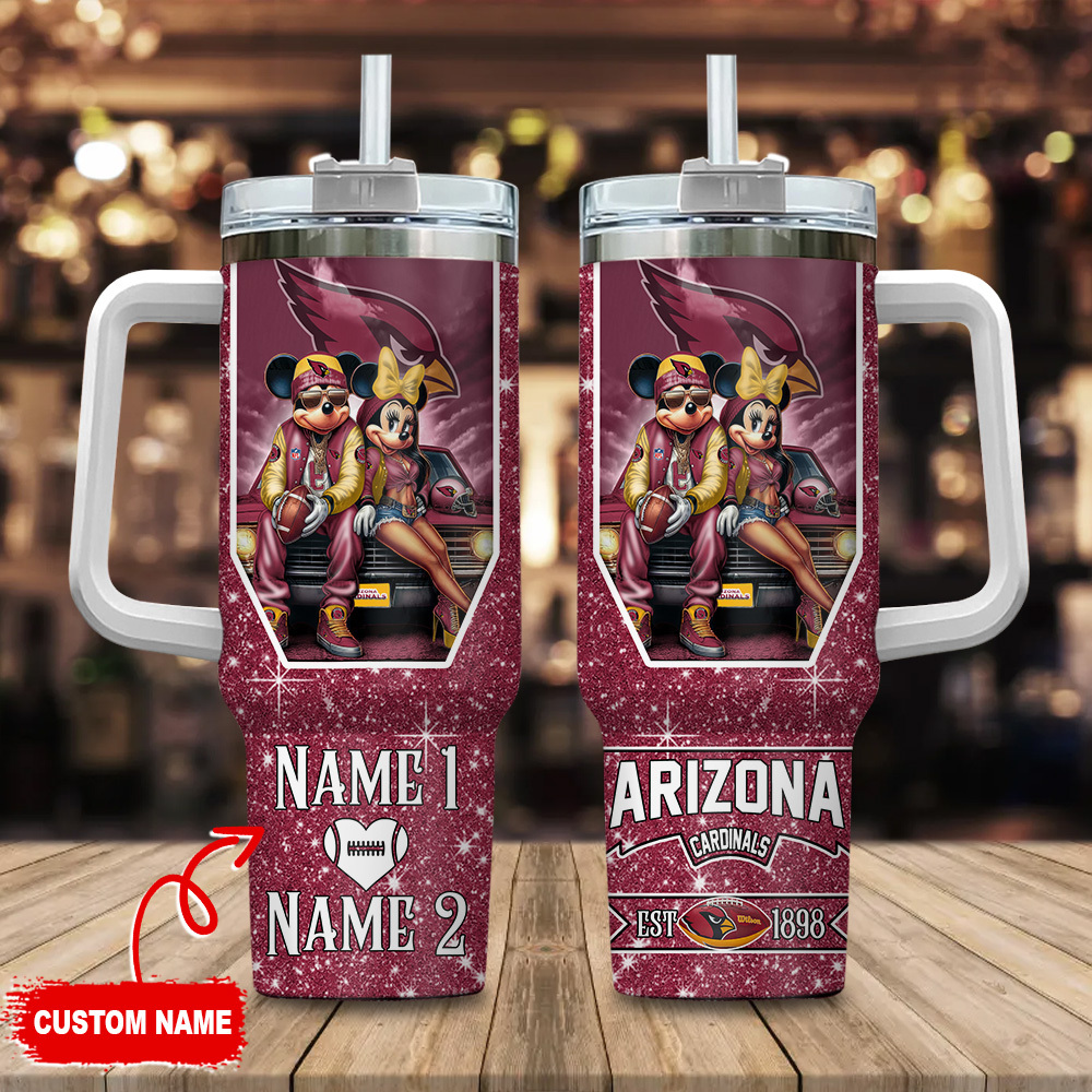 Arizona Cardinals NFL Mickey And Minnie Couple Custom Stanley Cup 40 oz 30 oz Tumbler With HandleTVC230186