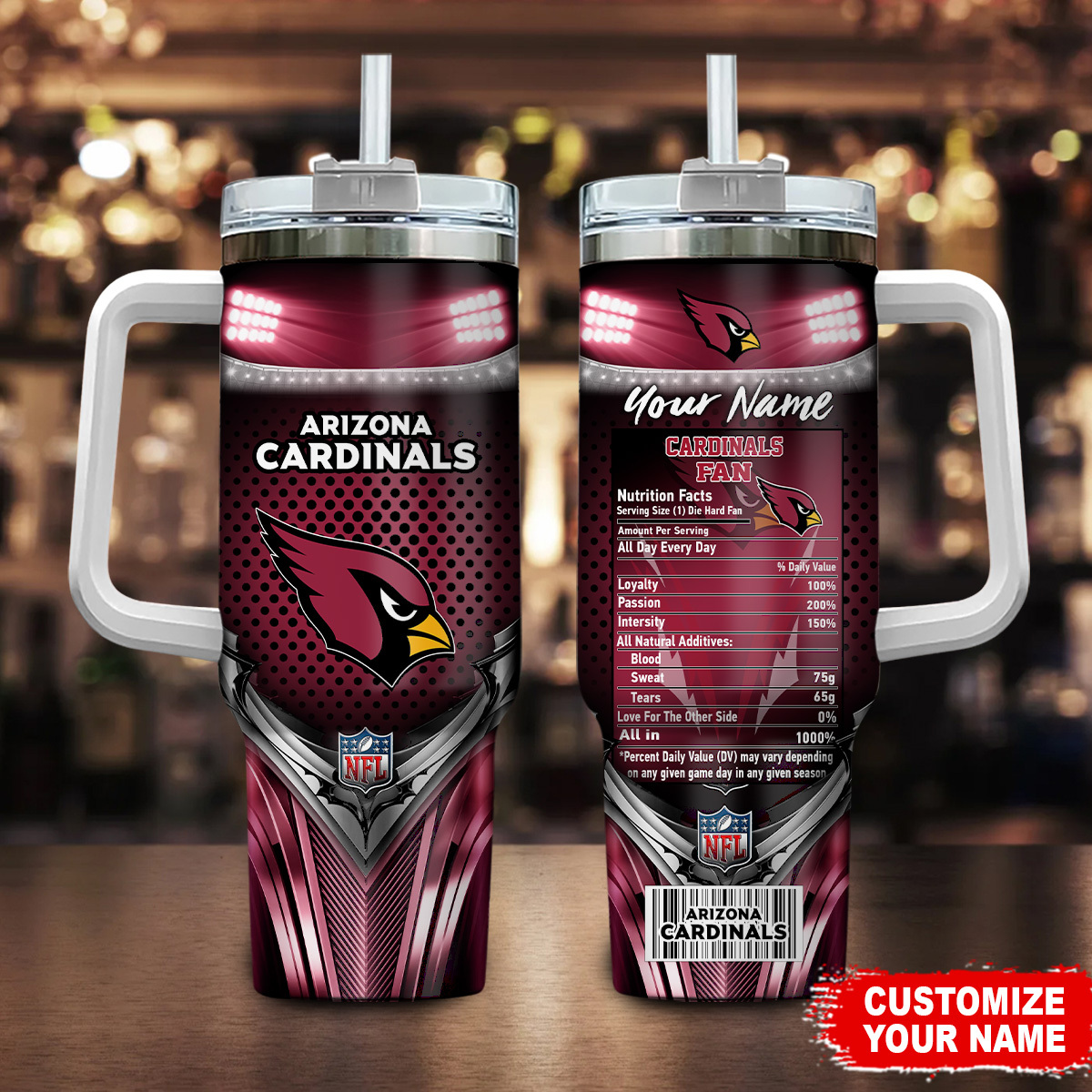 Arizona Cardinals NFL Nutrition Facts Custom Stanley Cup 40 oz 30 oz Tumbler With HandleTVC230193