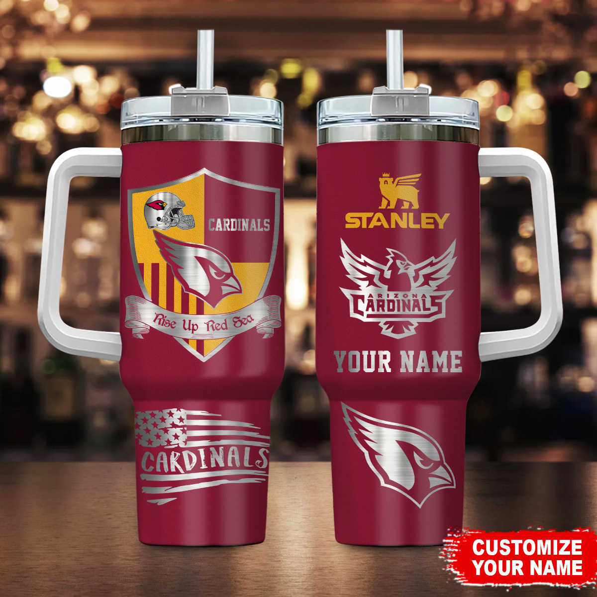 Arizona Cardinals NFL Silver Logo Custom Stanley Cup 40 oz 30 oz Tumbler With HandleTVC2301106