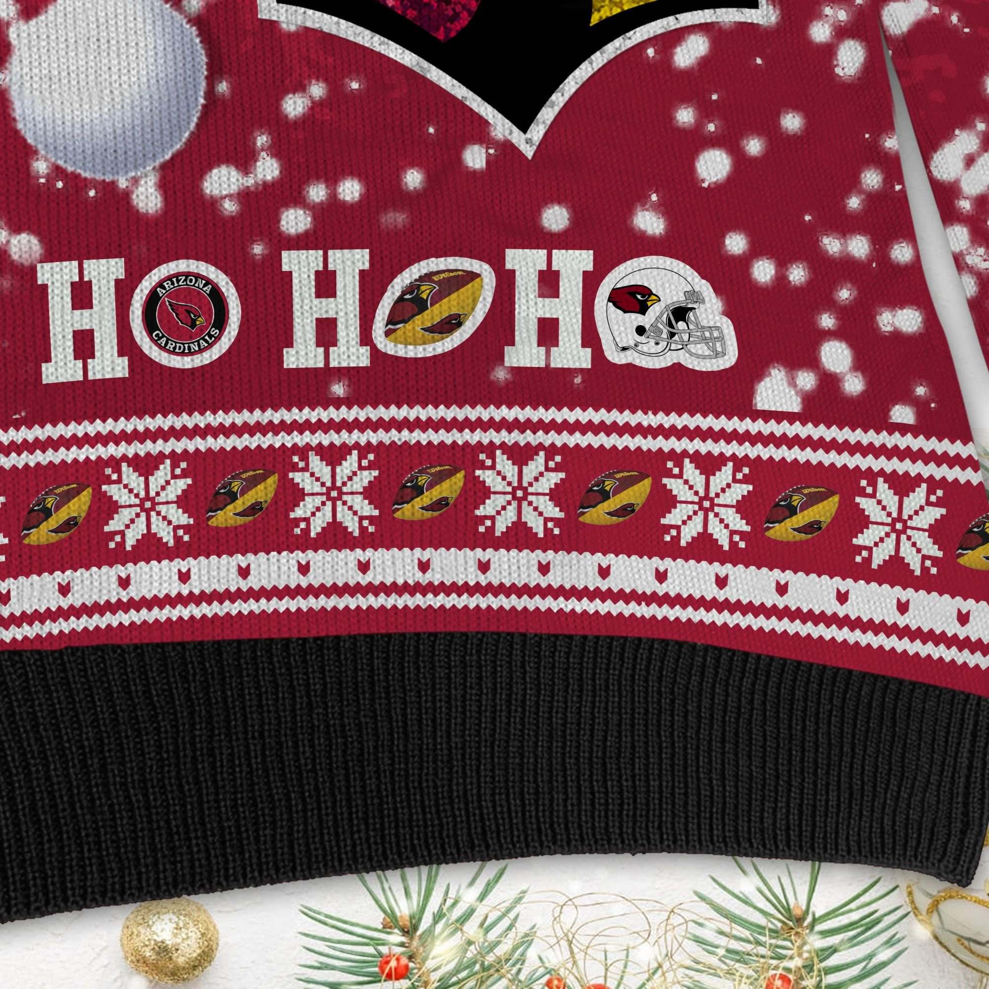Arizona Cardinals Symbol Wearing Santa Claus Hat Ho Ho Ho Custom Personalized Ugly Christmas Sweater Adult 3D Funny Matching for family - Image 5
