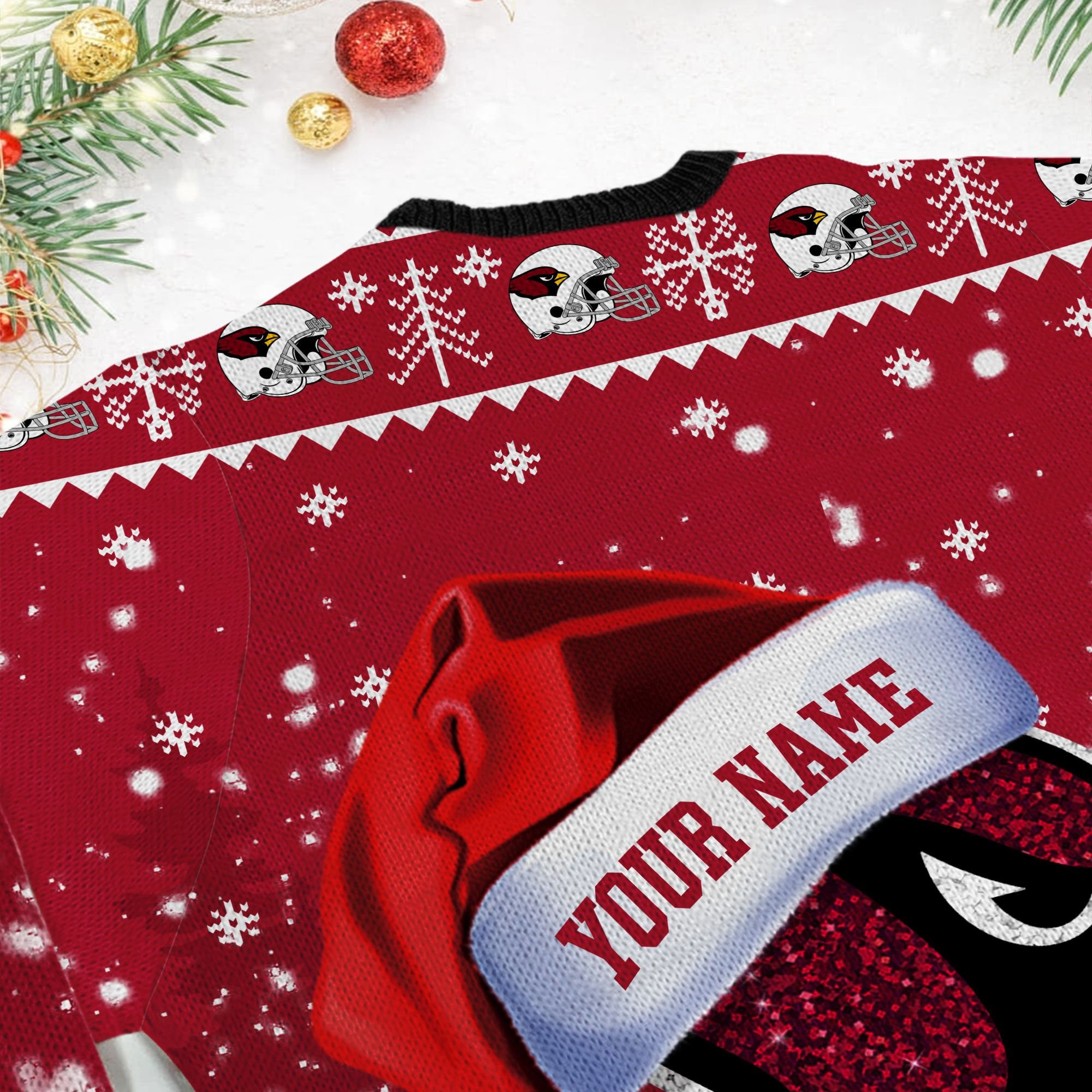 Arizona Cardinals Symbol Wearing Santa Claus Hat Ho Ho Ho Custom Personalized Ugly Christmas Sweater Adult 3D Funny Matching for family - Image 6