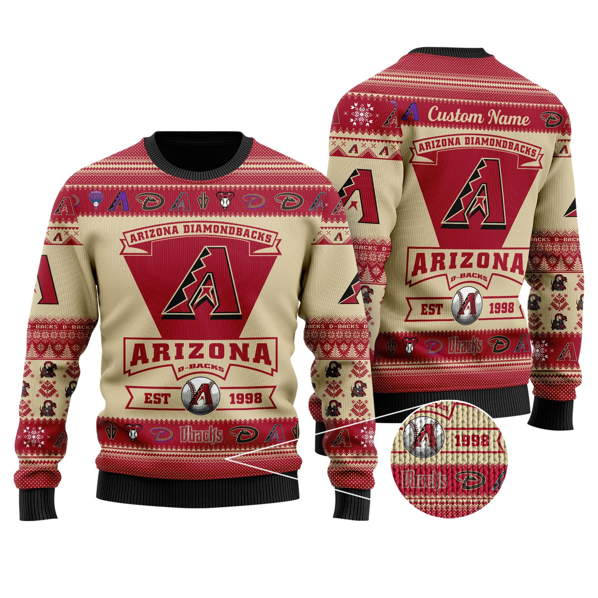 Arizona Diamondbacks Football Team Logo Personalized Ugly Christmas Sweater Adult 3D Funny Matching for family