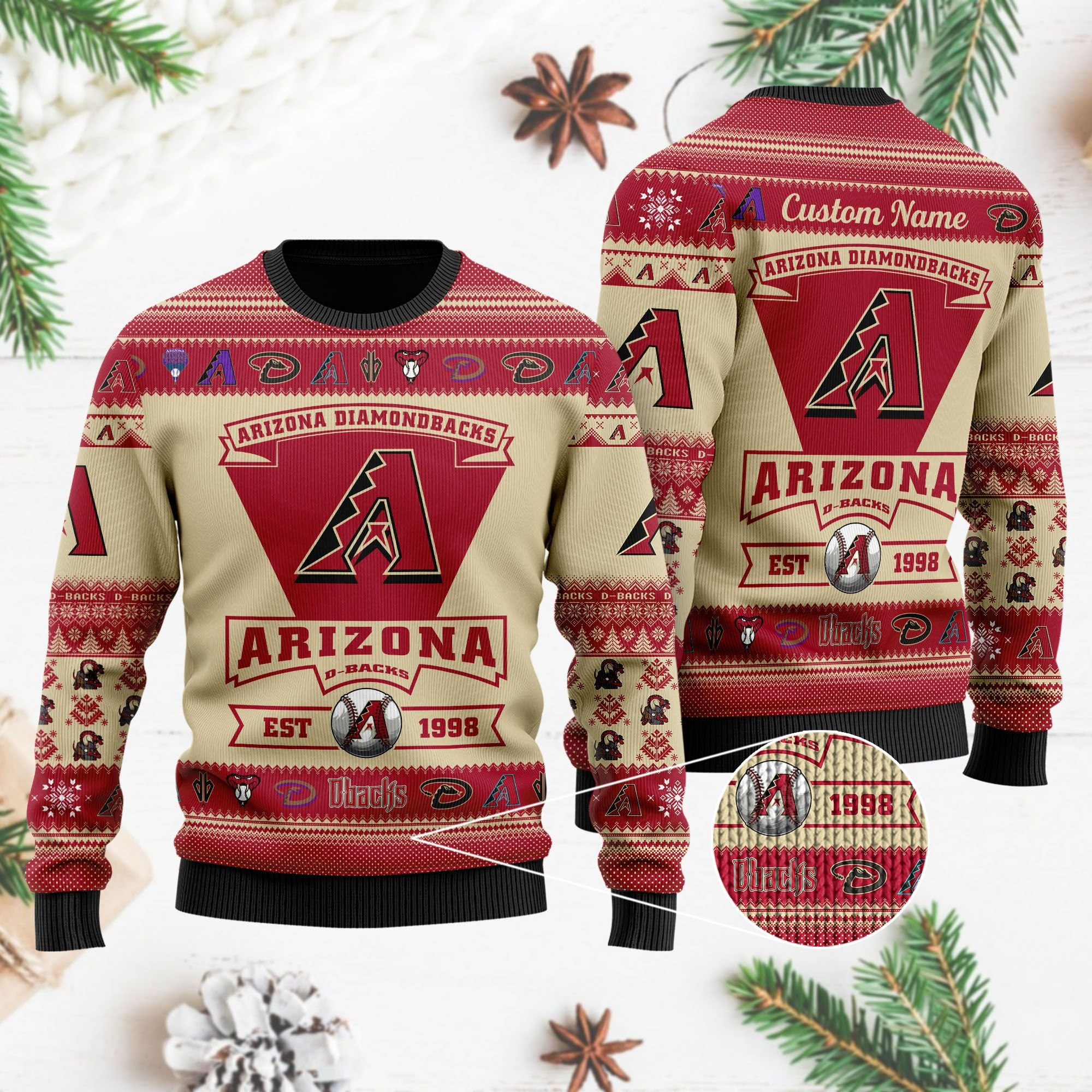 Arizona Diamondbacks Football Team Logo Personalized Ugly Christmas Sweater Adult 3D Funny Matching for family - Image 4