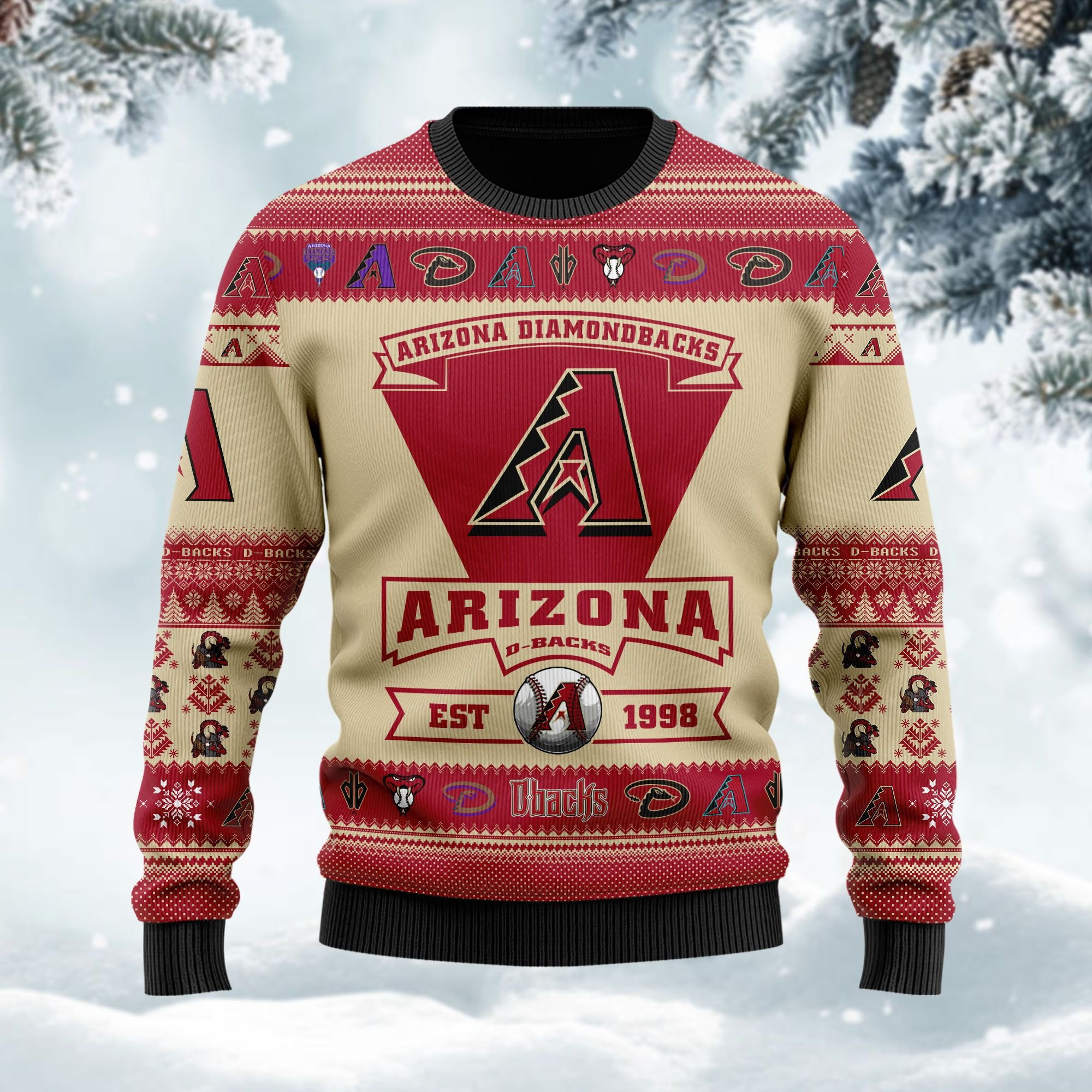 Arizona Diamondbacks Football Team Logo Personalized Ugly Christmas Sweater Adult 3D Funny Matching for family - Image 2