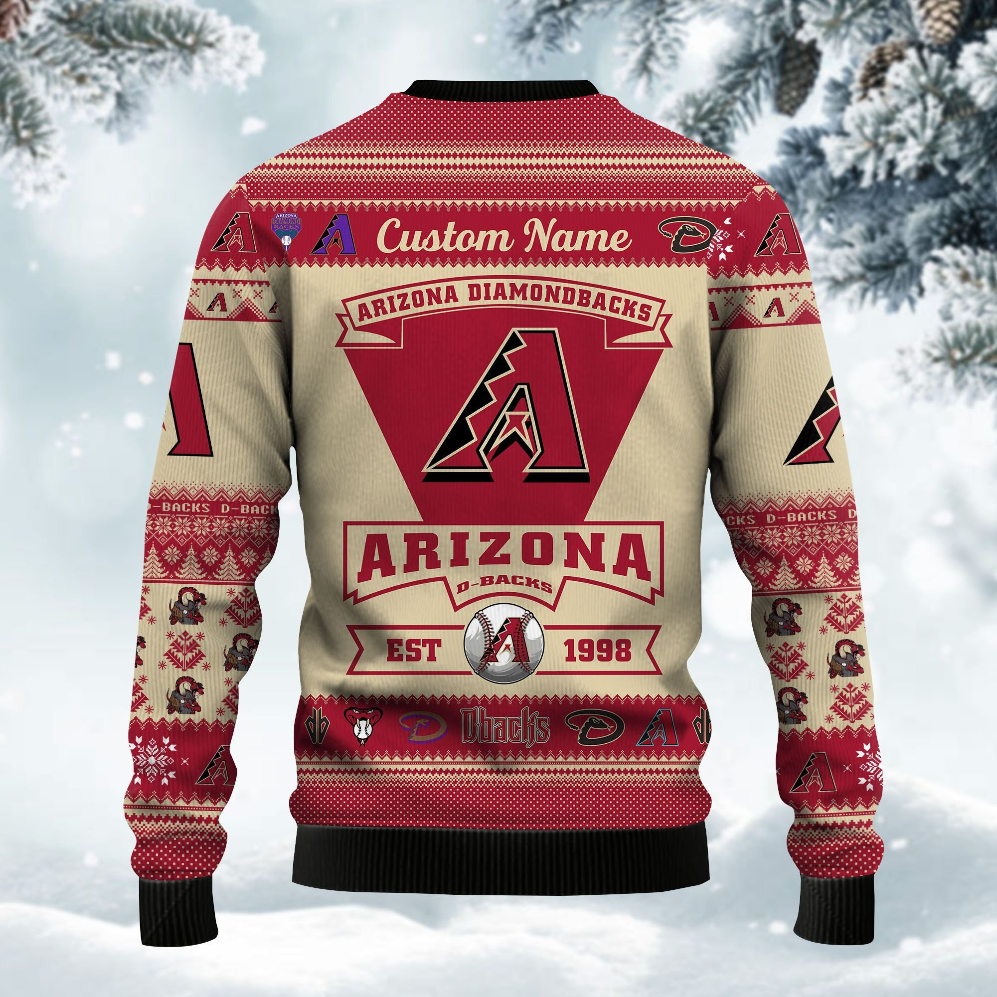 Arizona Diamondbacks Football Team Logo Personalized Ugly Christmas Sweater Adult 3D Funny Matching for family - Image 3