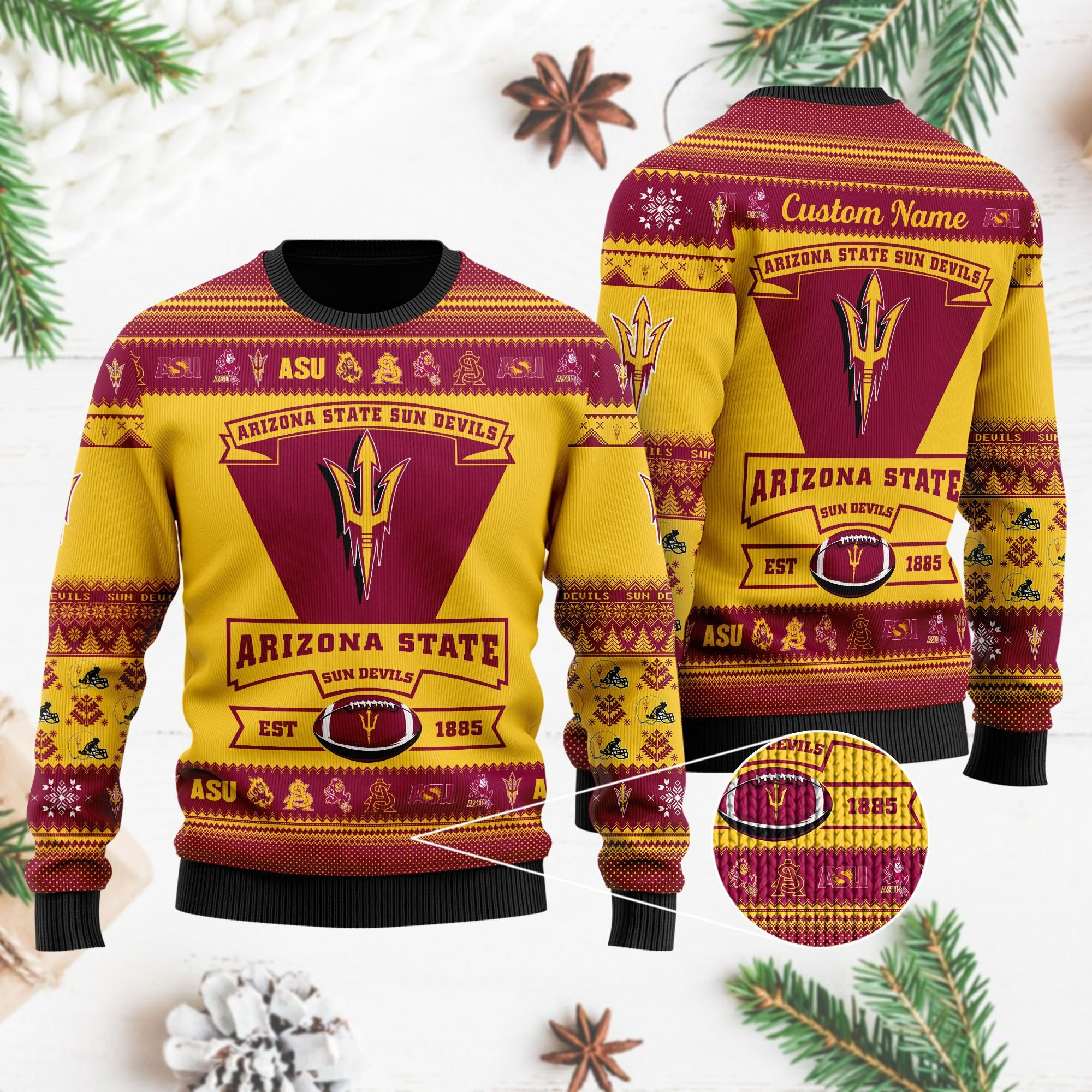 Arizona State Sun Devils Football Team Logo Personalized Ugly Christmas Sweater Adult 3D Funny Matching for family - Image 4