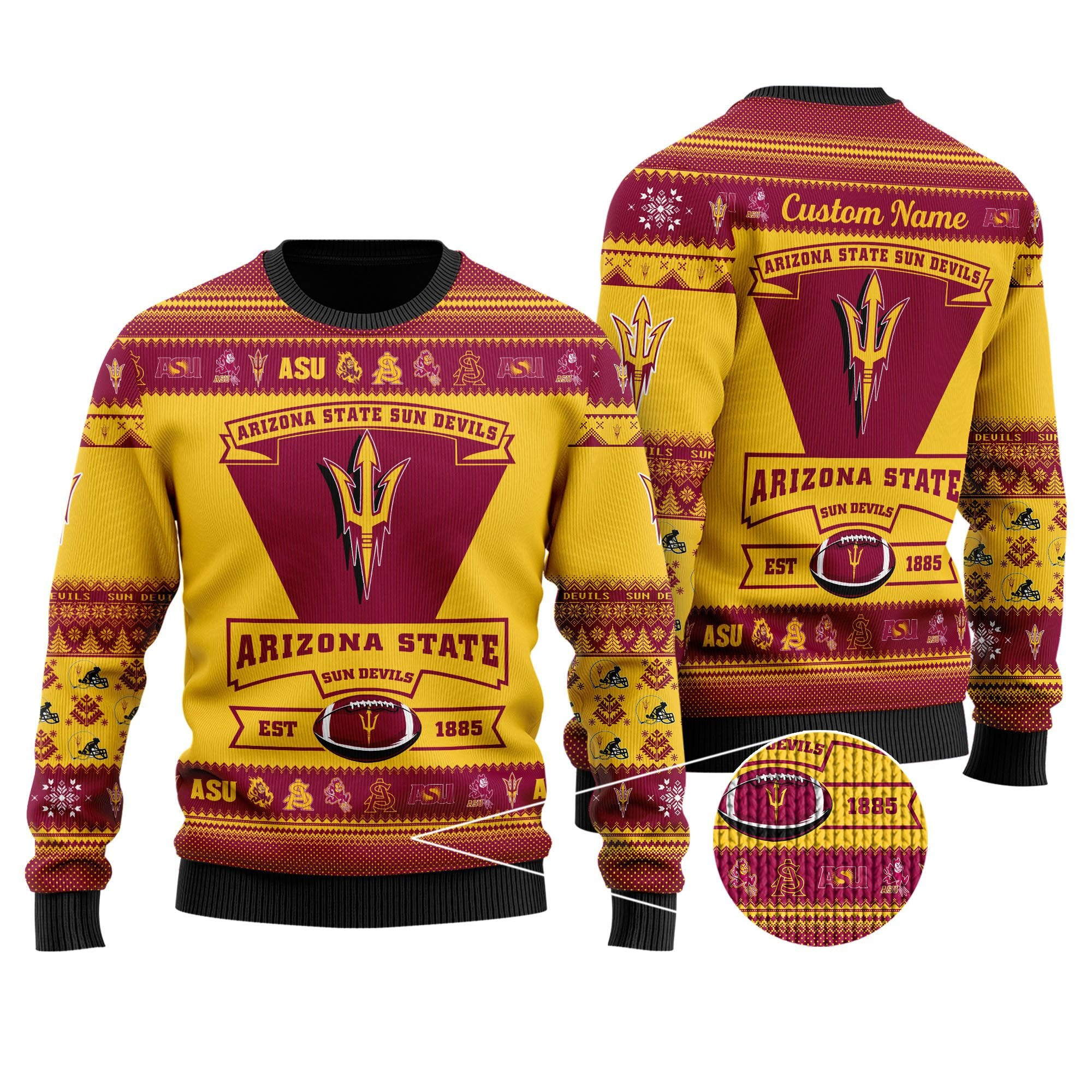 Arizona State Sun Devils Football Team Logo Personalized Ugly Christmas Sweater Adult 3D Funny Matching for family