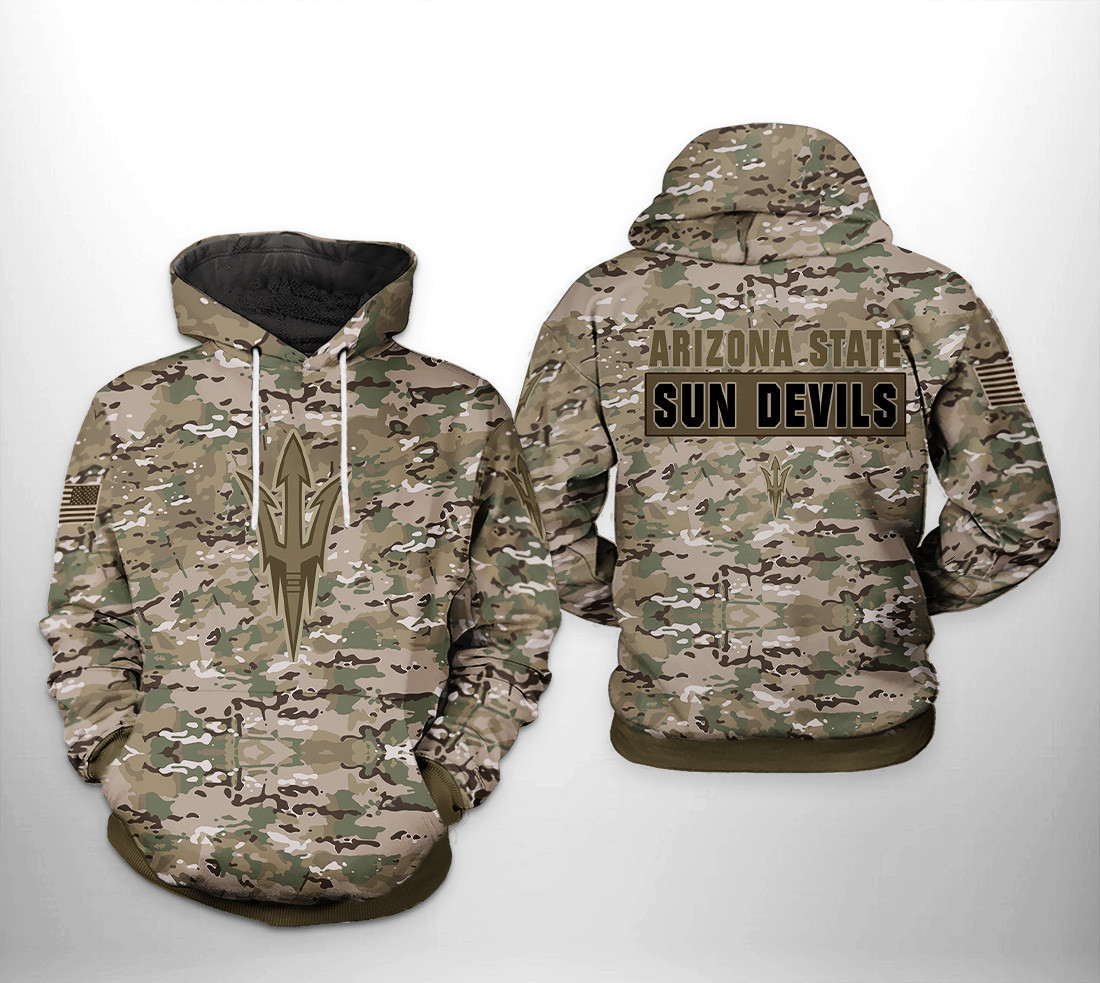 Arizona State Sun Devils NCAA Camo Veteran 3D All Over Print Hoodie, Zip Hoodie