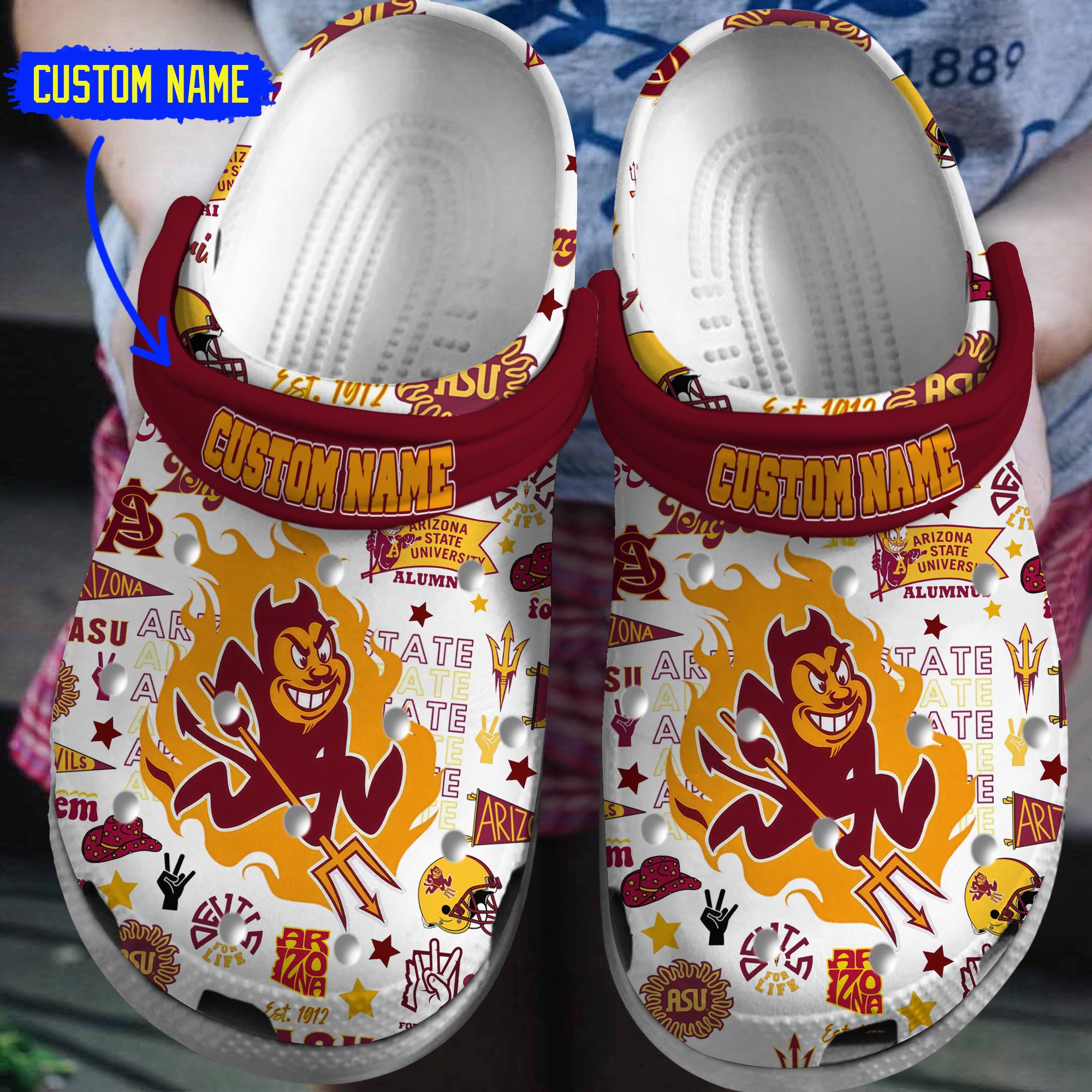 Arizona State Sun Devils NCAA Sport Crocs Crocband Clogs Shoes Comfortable For Men Women and Kids