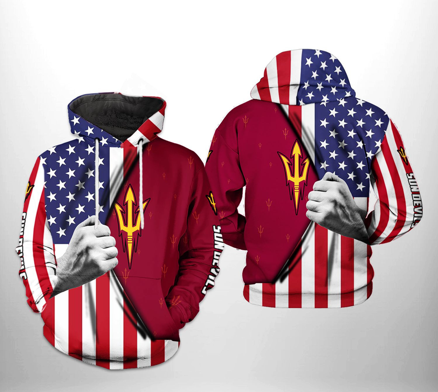 Arizona State Sun Devils NCAA US FLag 3D All Over Print Hoodie, Zip Hoodie