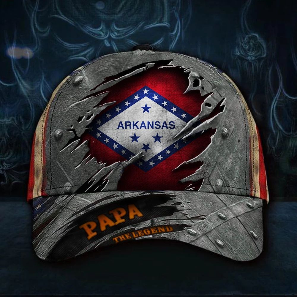 Arkansas Papa The Legend 3D Hat Vintage USA Flag Cap Unique Best Gift For Dad Trucker Hats Custom Hats Gifts For Men & Women