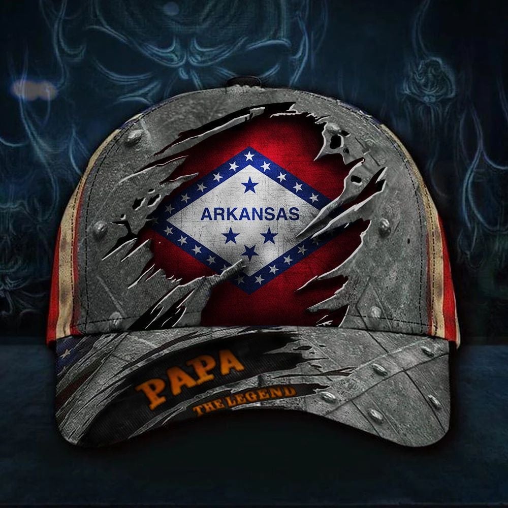 Arkansas Papa The Legend 3D Hat Vintage USA Flag Cap Unique Grandfather Gifts For Fathers Day Trucker Hats Custom Hats Gifts For Men & Women
