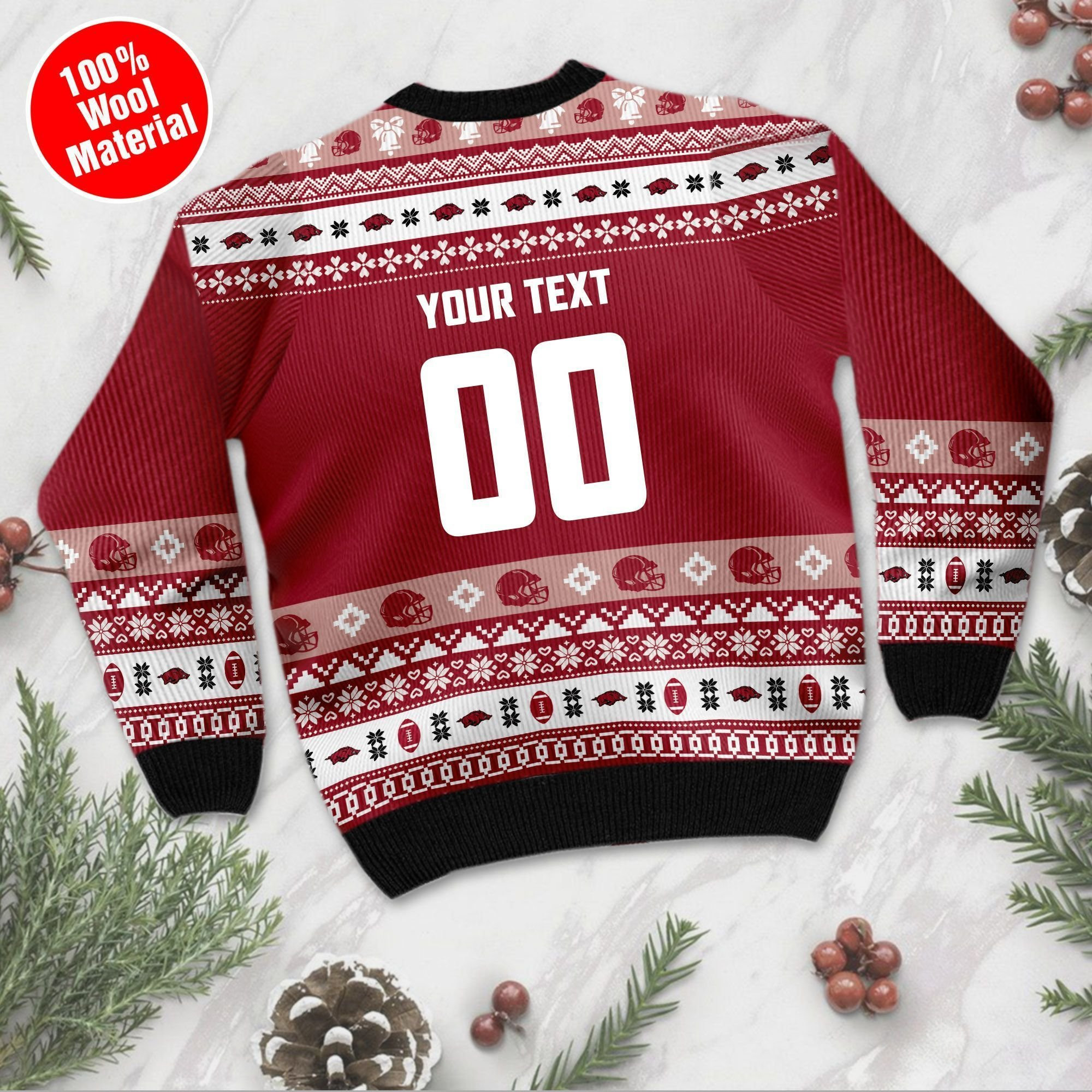 Arkansas Razorbacks Custom Name & Number Personalized Ugly Christmas Sweater Adult 3D Funny Matching for family - Image 2