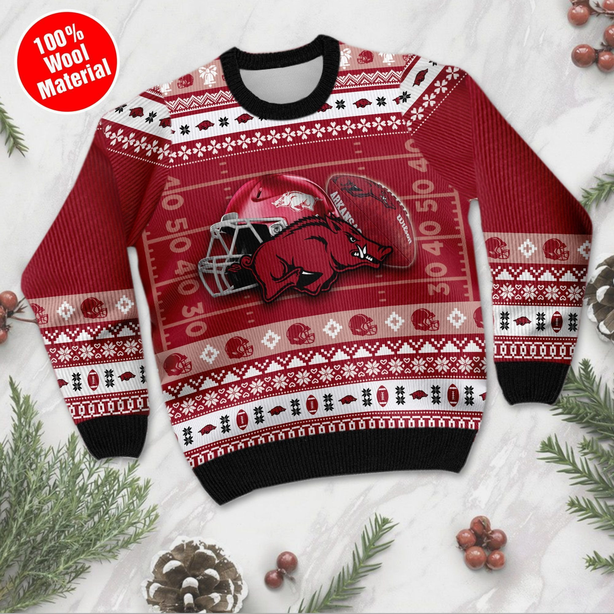 Arkansas Razorbacks Custom Name & Number Personalized Ugly Christmas Sweater Adult 3D Funny Matching for family - Image 4