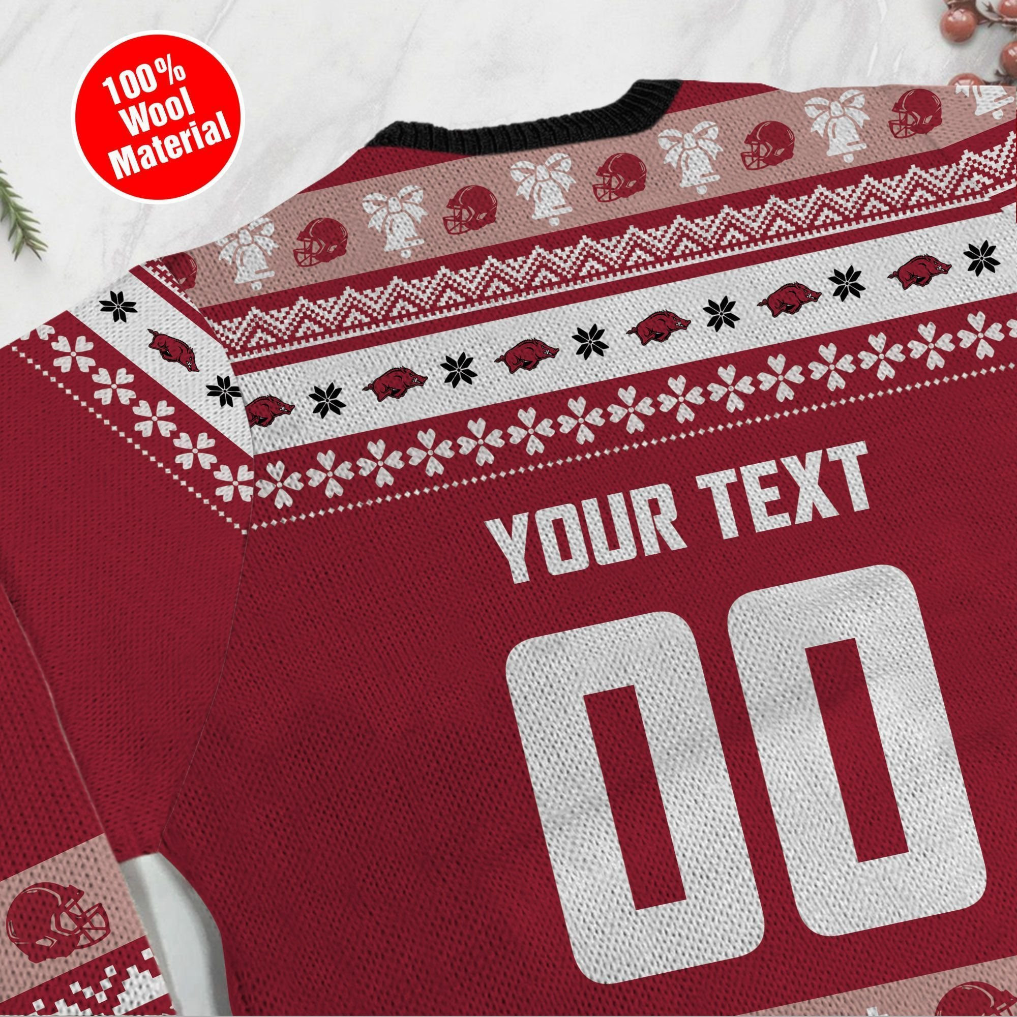 Arkansas Razorbacks Custom Name & Number Personalized Ugly Christmas Sweater Adult 3D Funny Matching for family - Image 5