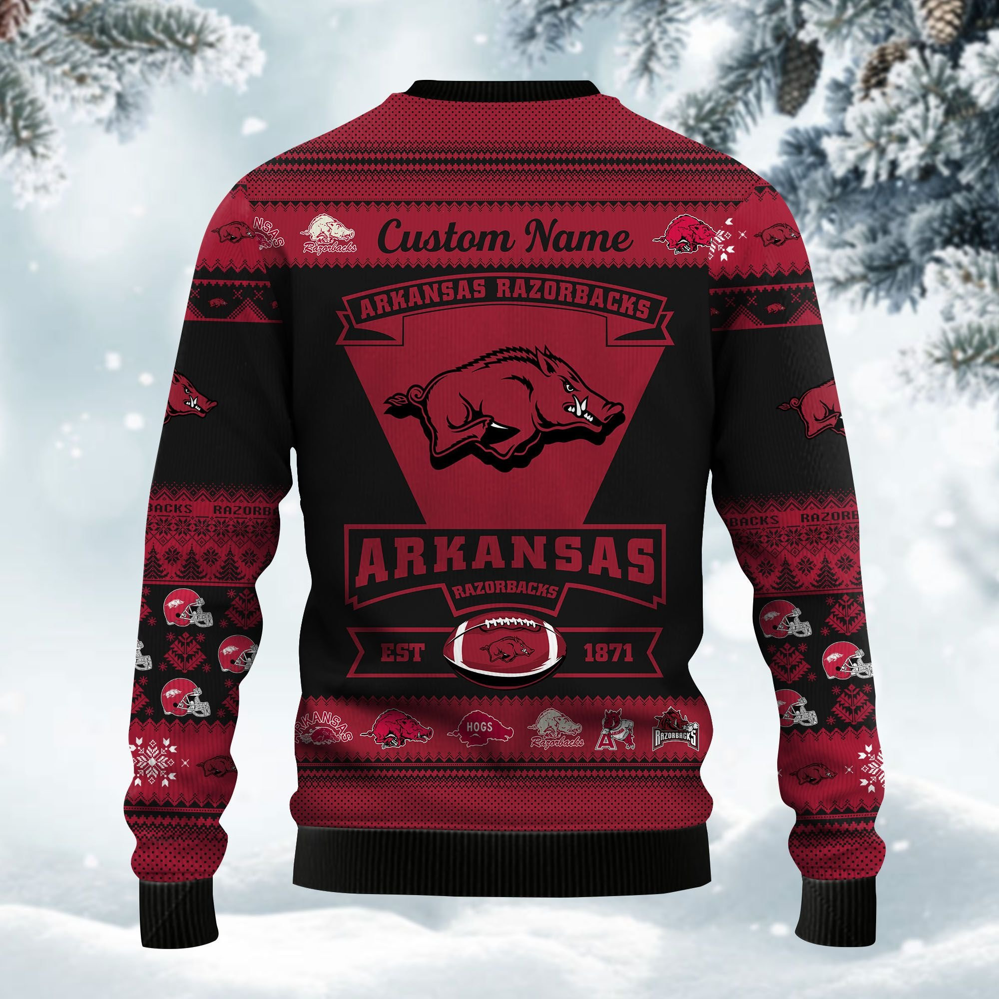 Arkansas Razorbacks Football Team Logo Personalized Ugly Christmas Sweater Adult 3D Funny Matching for family - Image 4