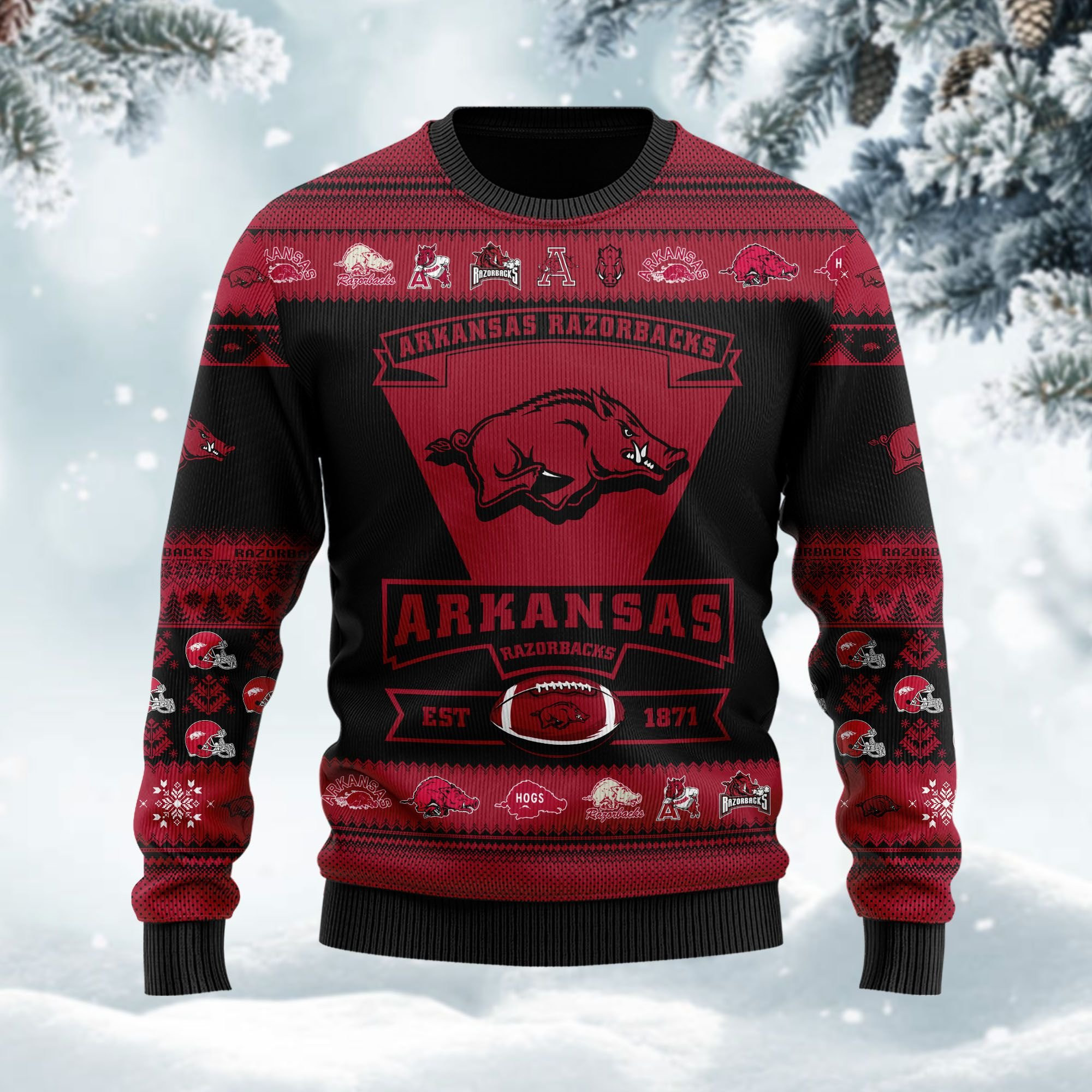Arkansas Razorbacks Football Team Logo Personalized Ugly Christmas Sweater Adult 3D Funny Matching for family - Image 3