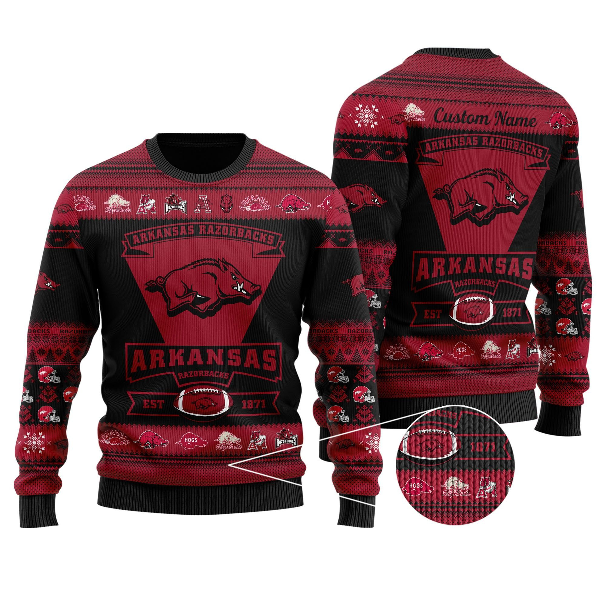 Arkansas Razorbacks Football Team Logo Personalized Ugly Christmas Sweater Adult 3D Funny Matching for family - Image 2