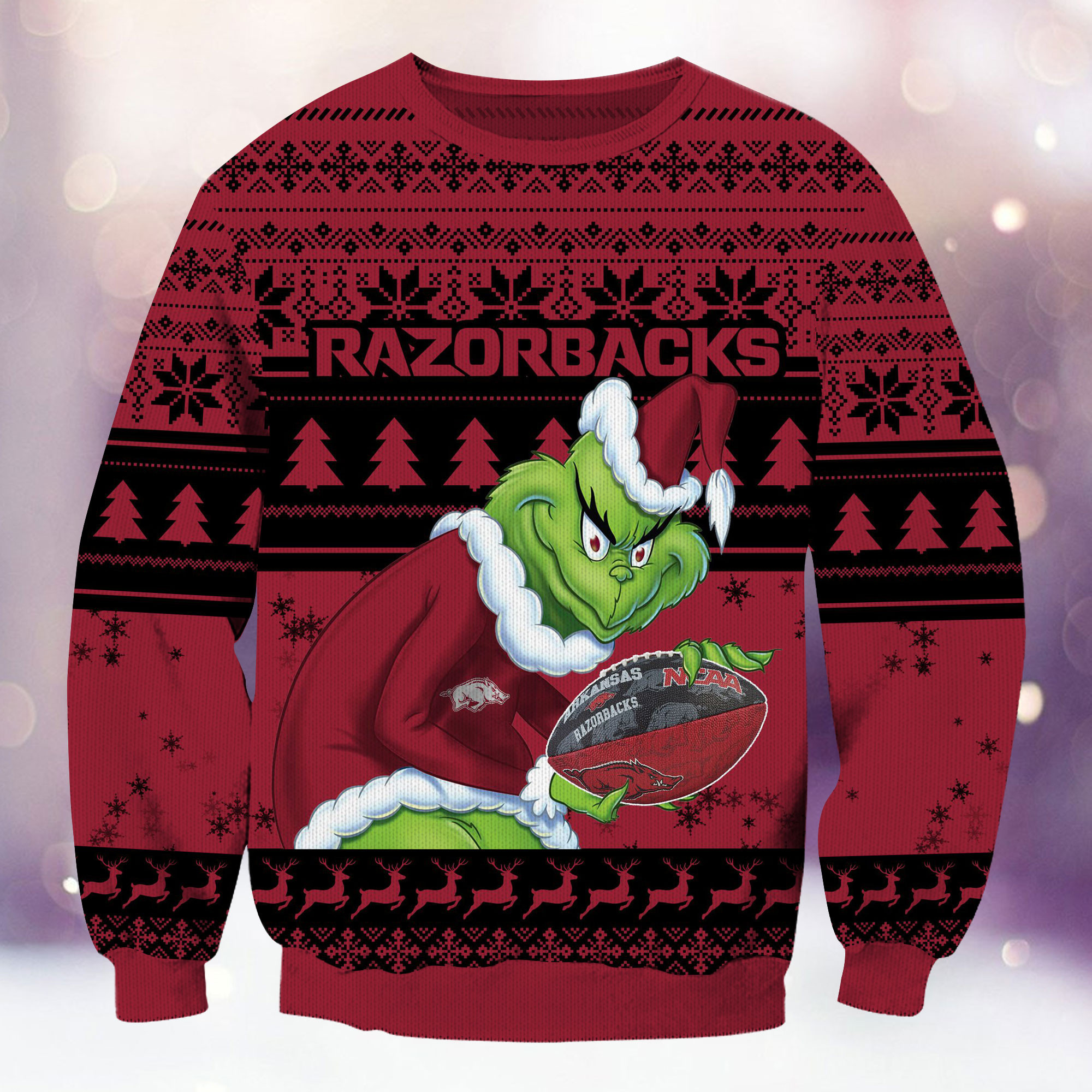 Arkansas Razorbacks Grinch Ugly Christmas Sweater Adult 3D Funny Matching for family - Image 2