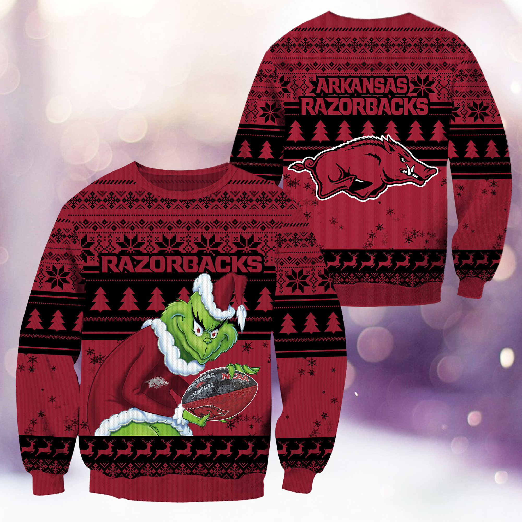 Arkansas Razorbacks Grinch Ugly Christmas Sweater Adult 3D Funny Matching for family