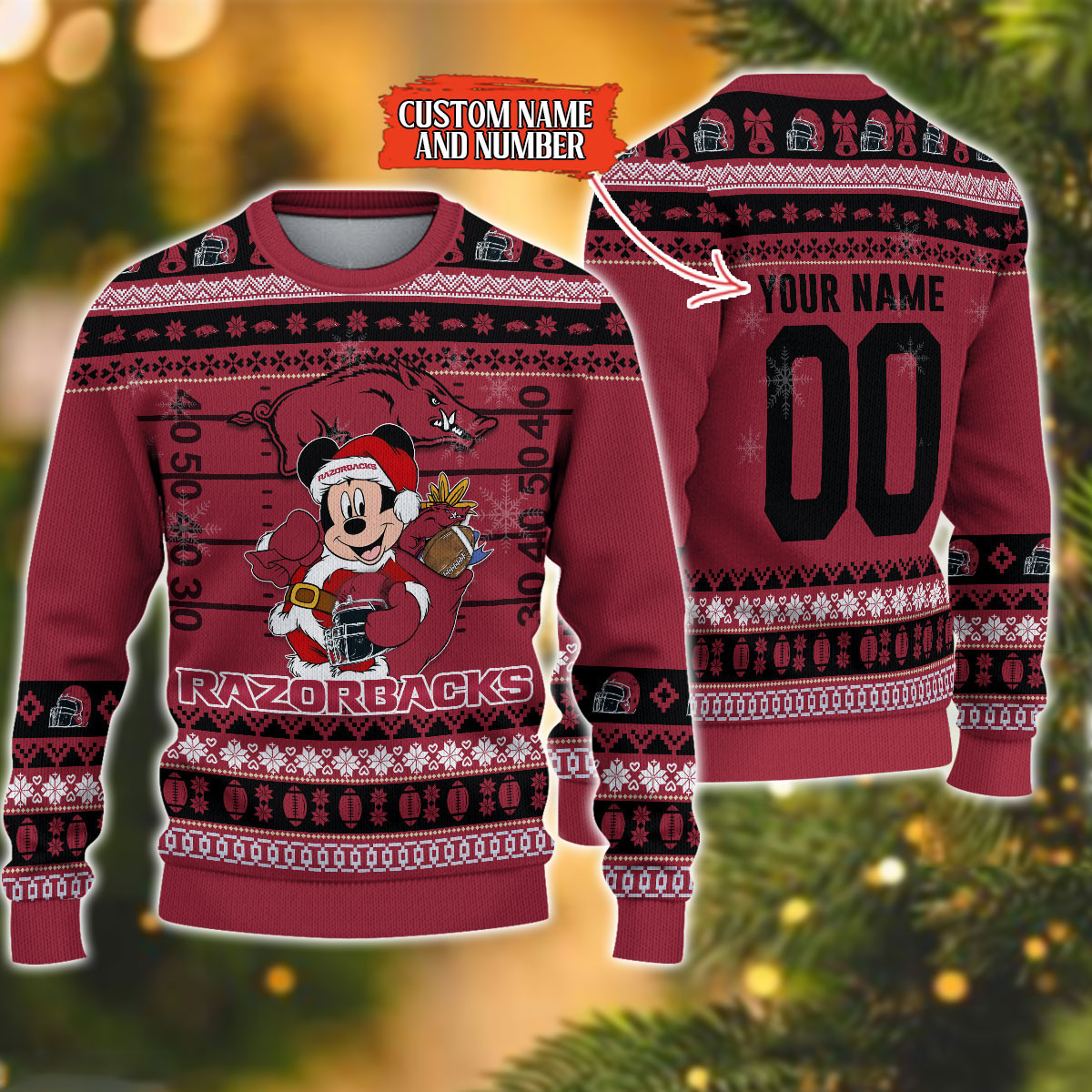 Arkansas Razorbacks Mickey Ugly Christmas Sweater Adult 3D Funny Matching for family