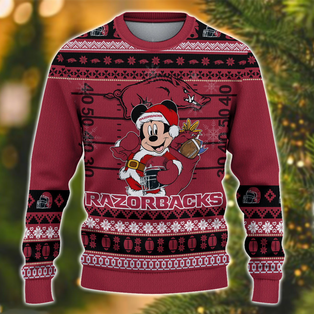Arkansas Razorbacks Mickey Ugly Christmas Sweater Adult 3D Funny Matching for family - Image 2