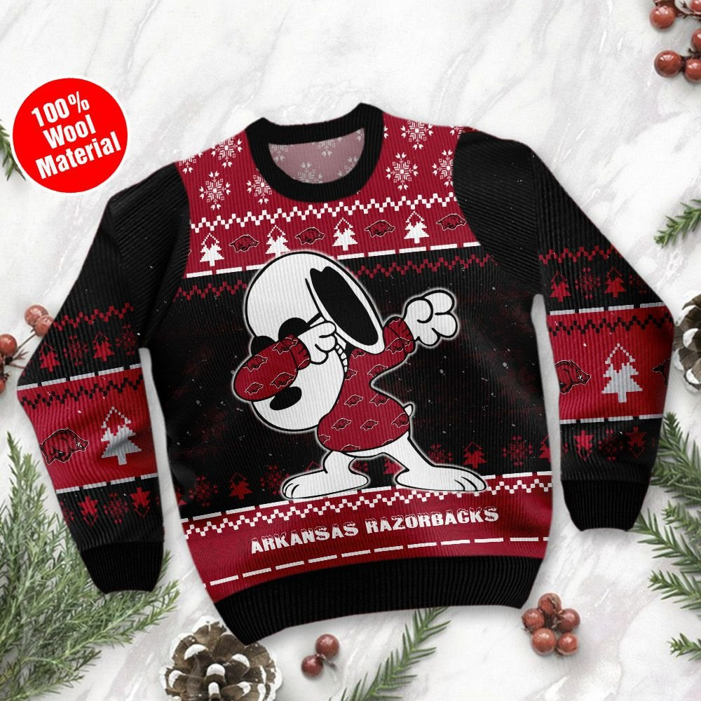 Arkansas Razorbacks Snoopy Dabbing Holiday Party Ugly Christmas Sweater Adult 3D Funny Matching for family - Image 2