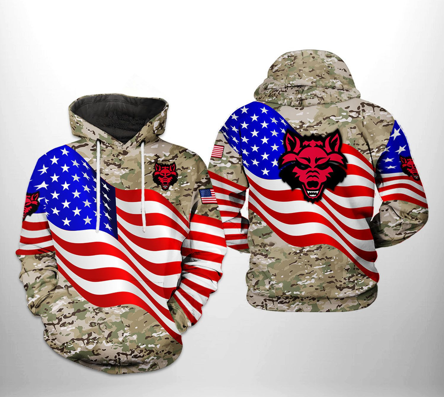 Arkansas State Red Wolfs NCAA US Flag Camo Veteran 3D All Over Print Hoodie, Zip Hoodie