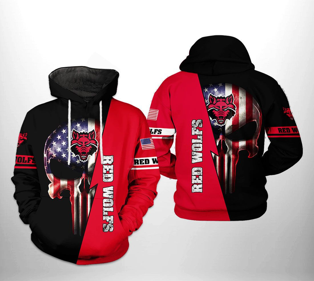 Arkansas State Red Wolfs NCAA US Flag Skull 3D All Over Print Hoodie, Zip Hoodie