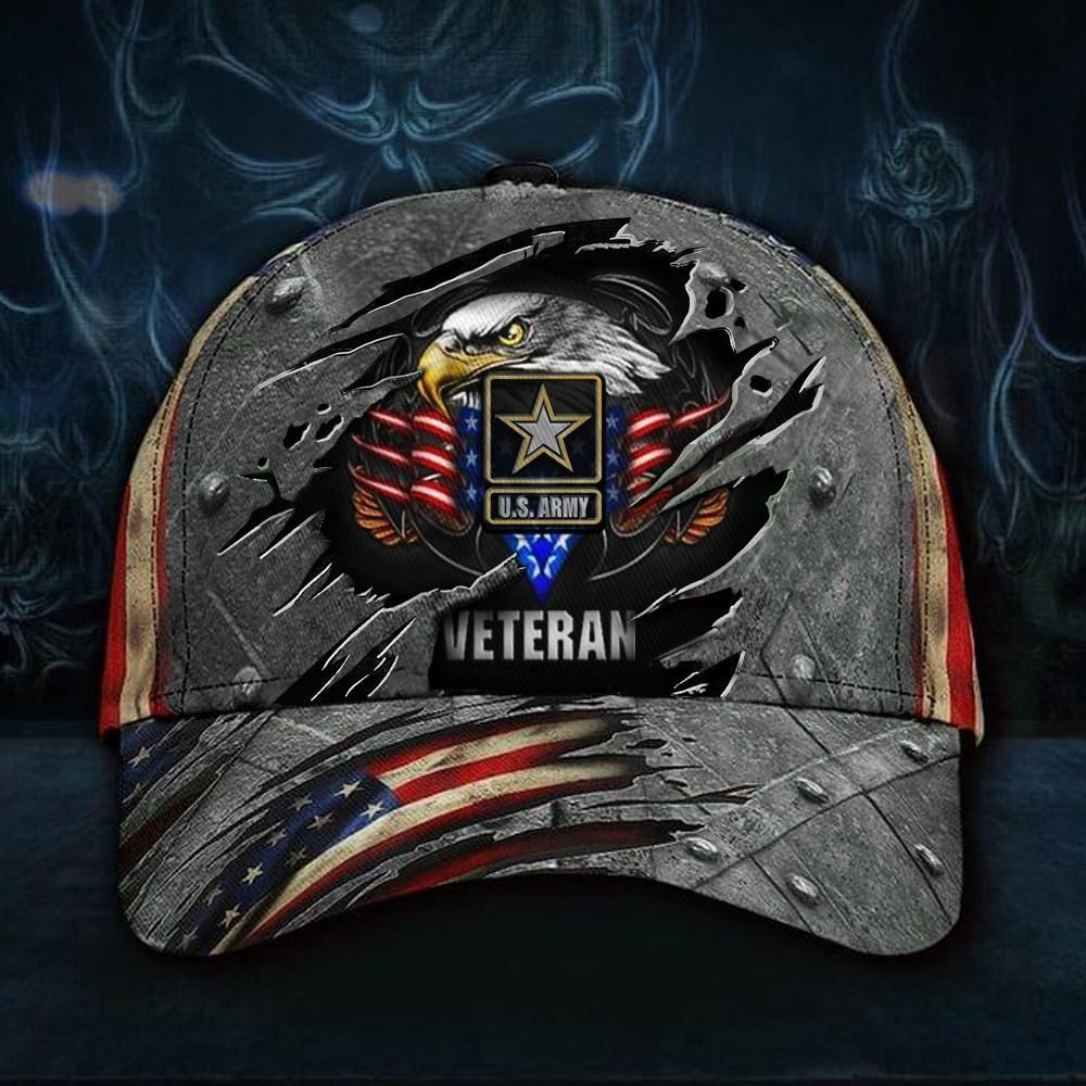 Army Veteran Hat 3D Print Patriotic Eagle American Flag Cap Vintage US Army Gift Ideas For Men Trucker Hats Custom Hats Gifts For Men & Women