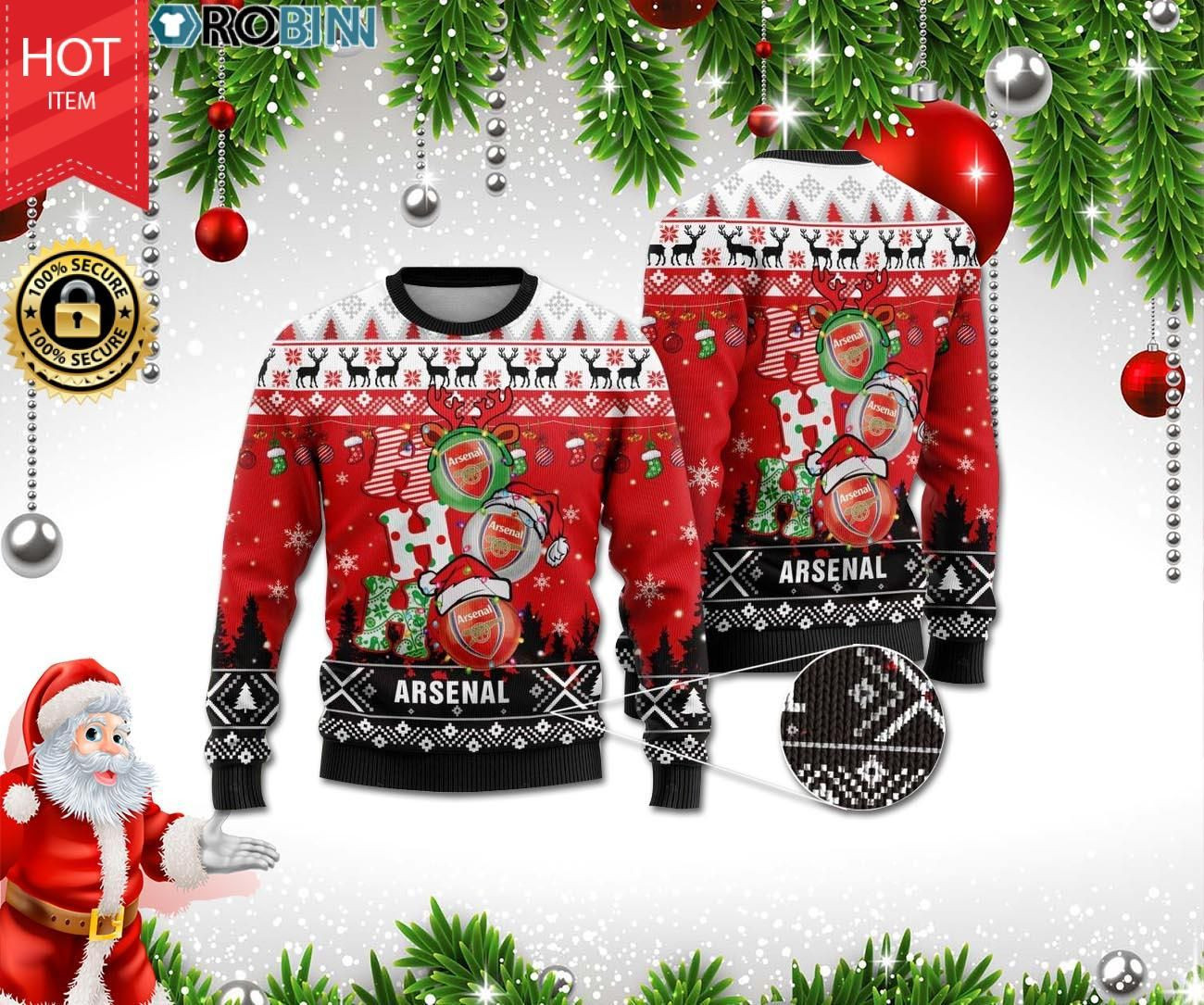 Arsenal Ho Ho Ho Ugly Christmas Sweater Adult 3D Funny Matching for family