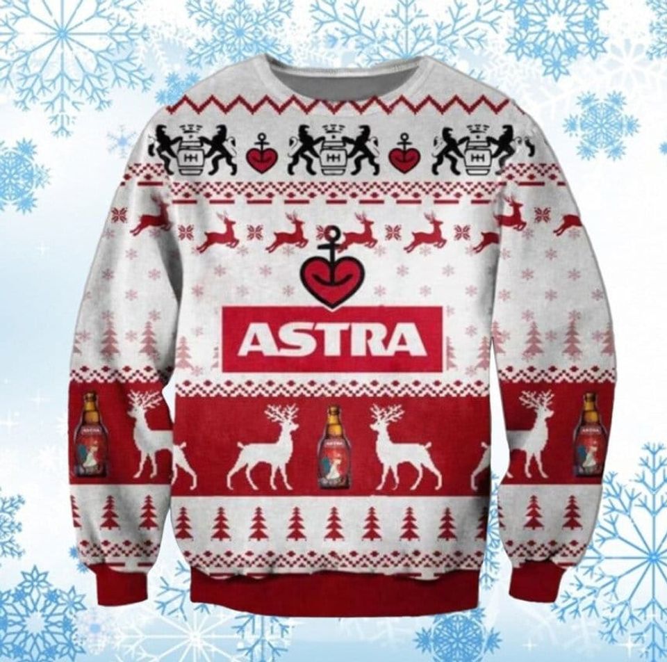 Astra Beer Ugly Christmas Sweater, Rainer Astra Reindeer Ugly Sweater