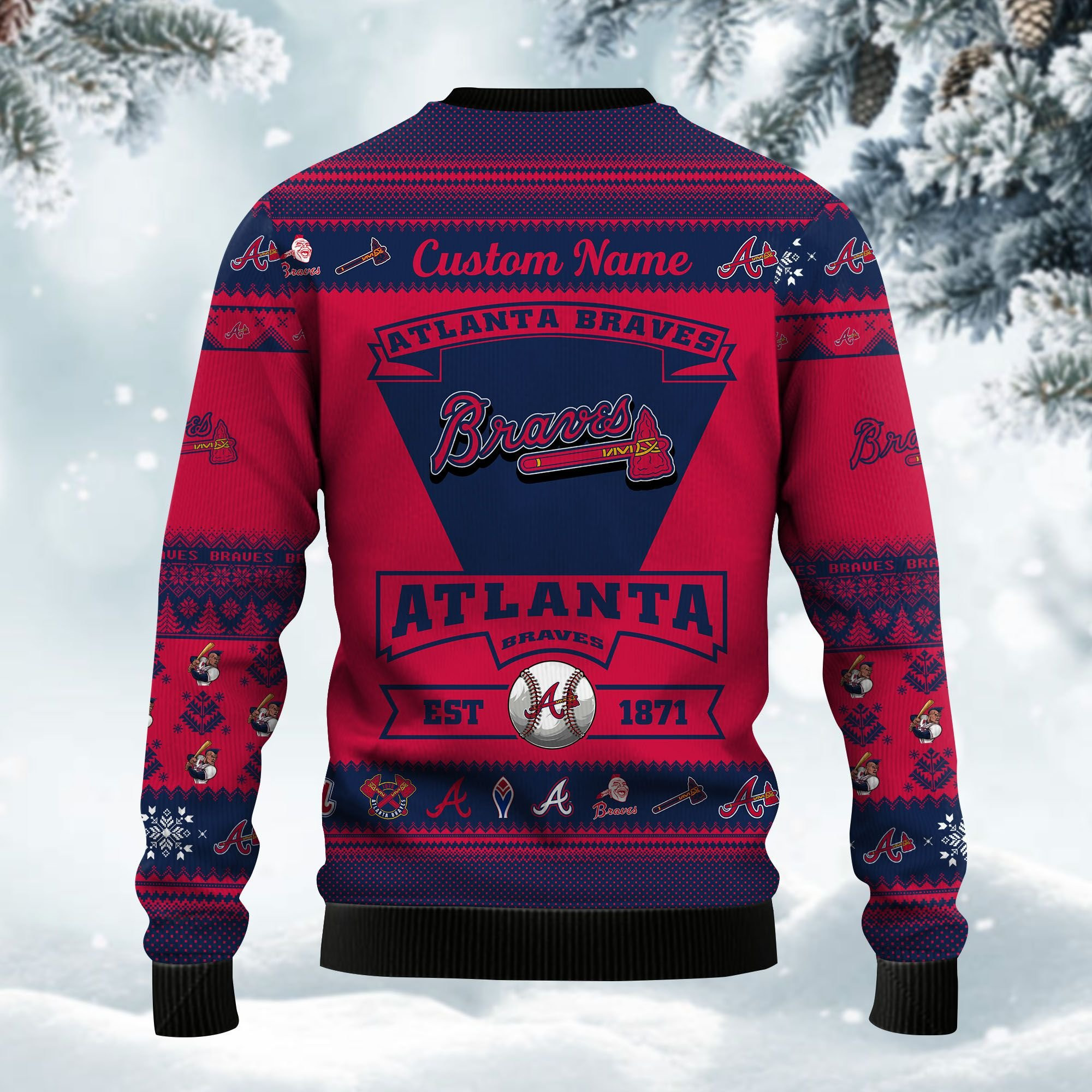 Atlanta Braves Football Team Logo Custom Name Personalized Ugly Christmas Sweater Adult 3D Funny Matching for family - Image 3
