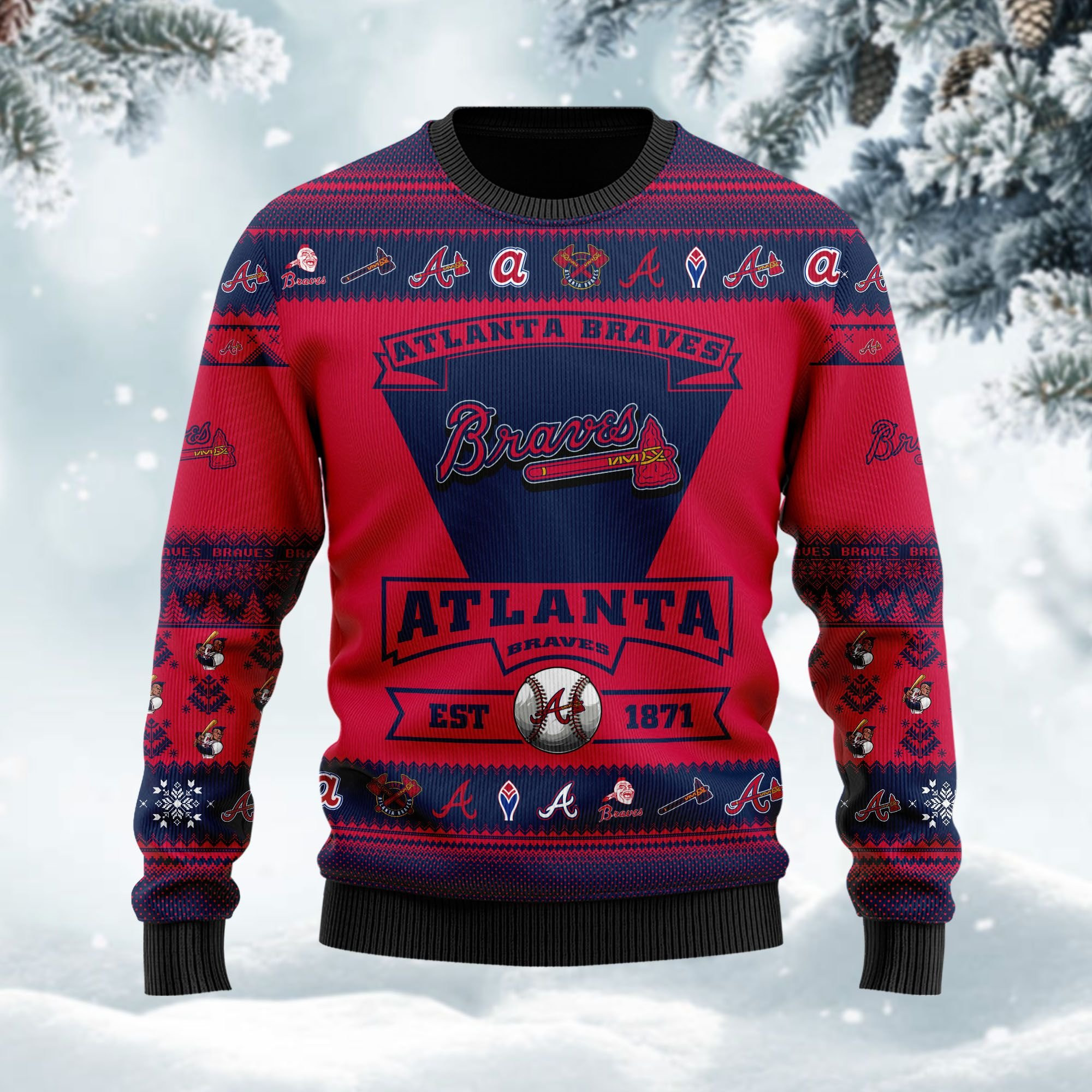 Atlanta Braves Football Team Logo Custom Name Personalized Ugly Christmas Sweater Adult 3D Funny Matching for family - Image 2