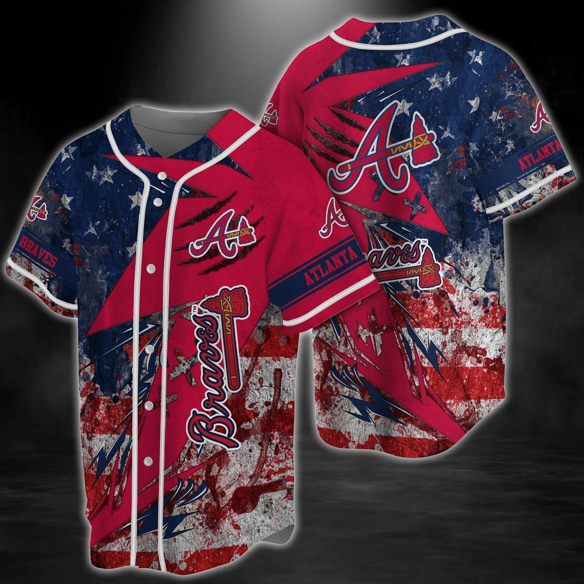 Atlanta Braves Mlb Baseball Jersey Shirt Us Flag