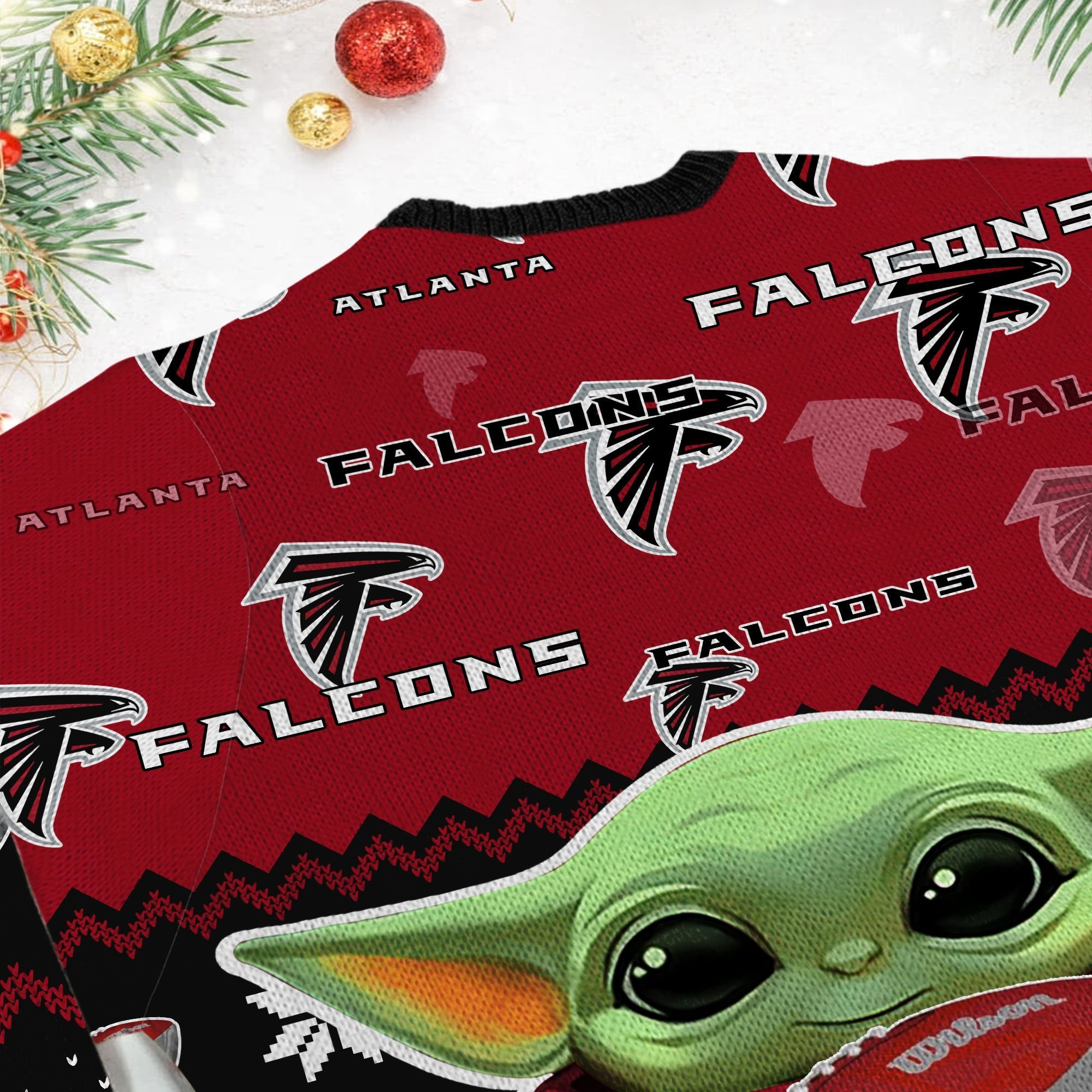 Atlanta Falcons Baby Yoda Ugly Christmas Sweater Adult 3D Funny Matching for family - Image 6