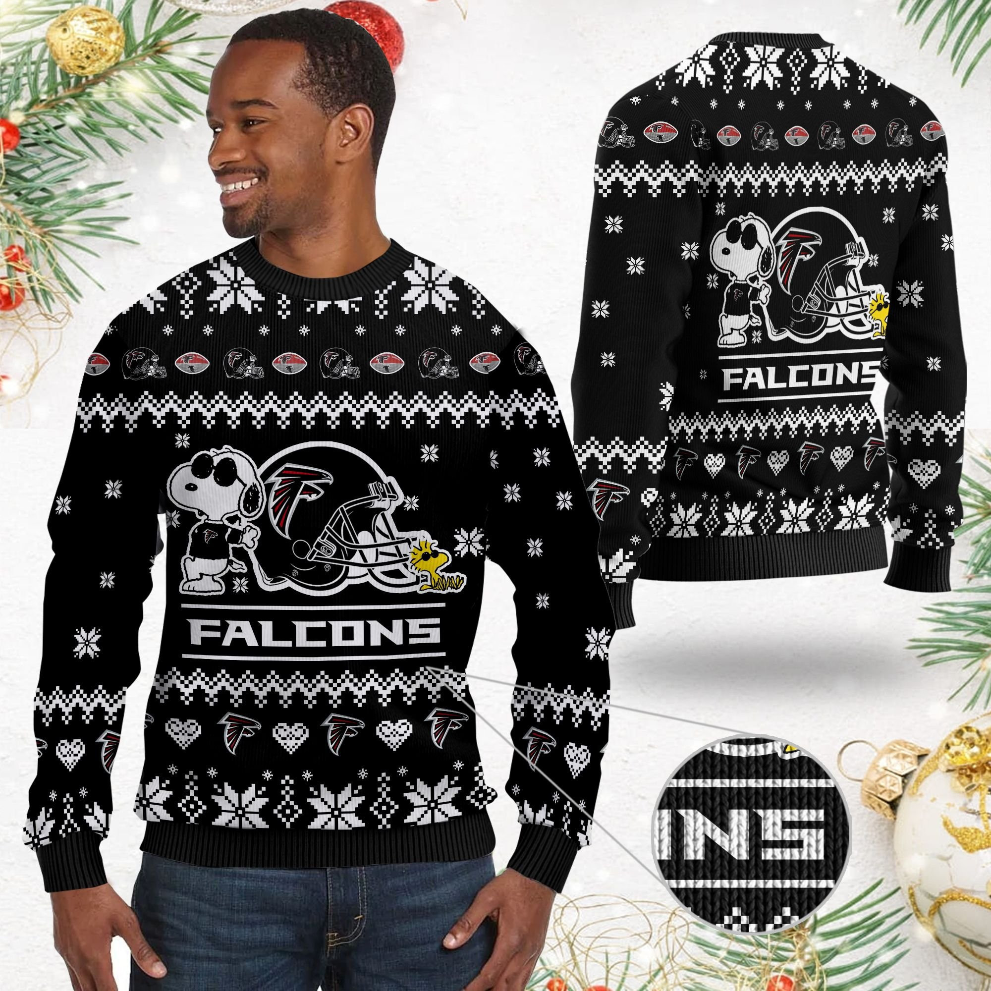 Atlanta Falcons Cute The Snoopy Show Football Helmet 3D Ugly Christmas Sweater Adult 3D Funny Matching for family