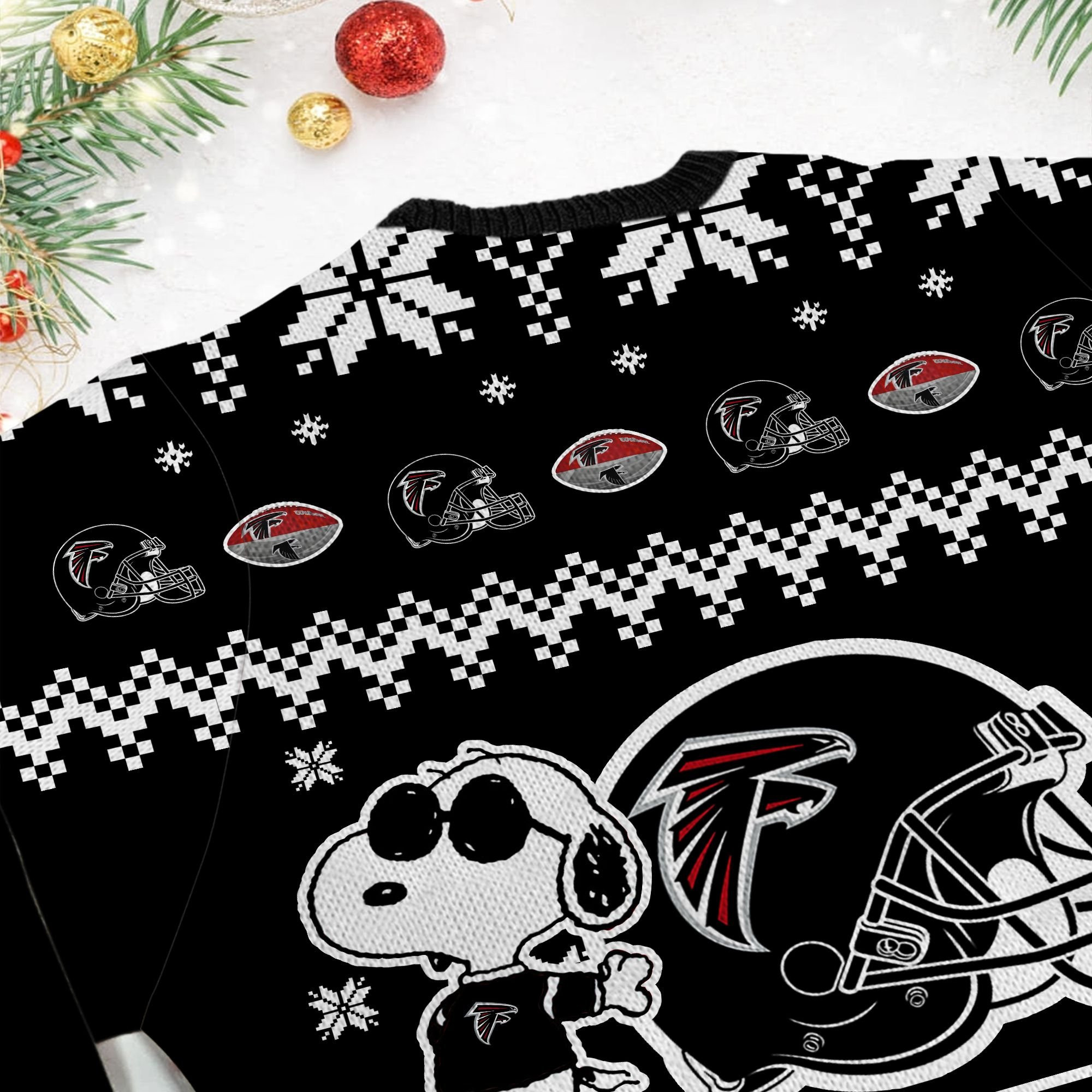 Atlanta Falcons Cute The Snoopy Show Football Helmet 3D Ugly Christmas Sweater Adult 3D Funny Matching for family - Image 5