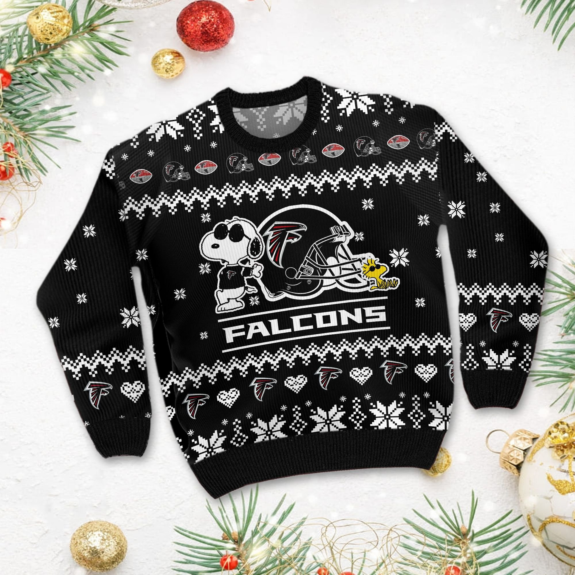 Atlanta Falcons Cute The Snoopy Show Football Helmet 3D Ugly Christmas Sweater Adult 3D Funny Matching for family - Image 2