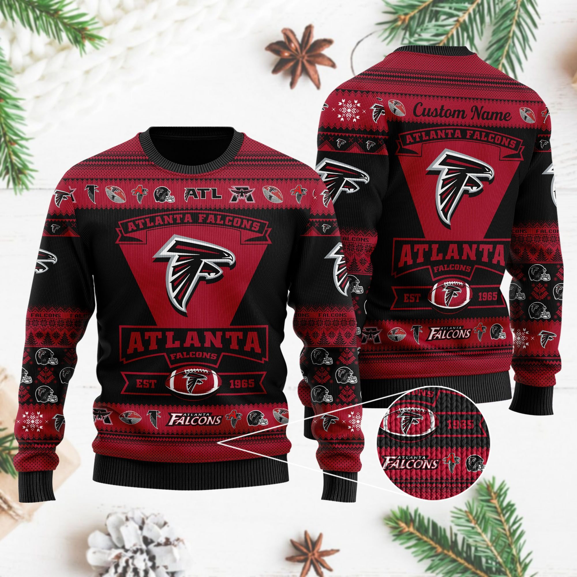 Atlanta Falcons Football Team Logo Custom Name Personalized Ugly Christmas Sweater Adult 3D Funny Matching for family